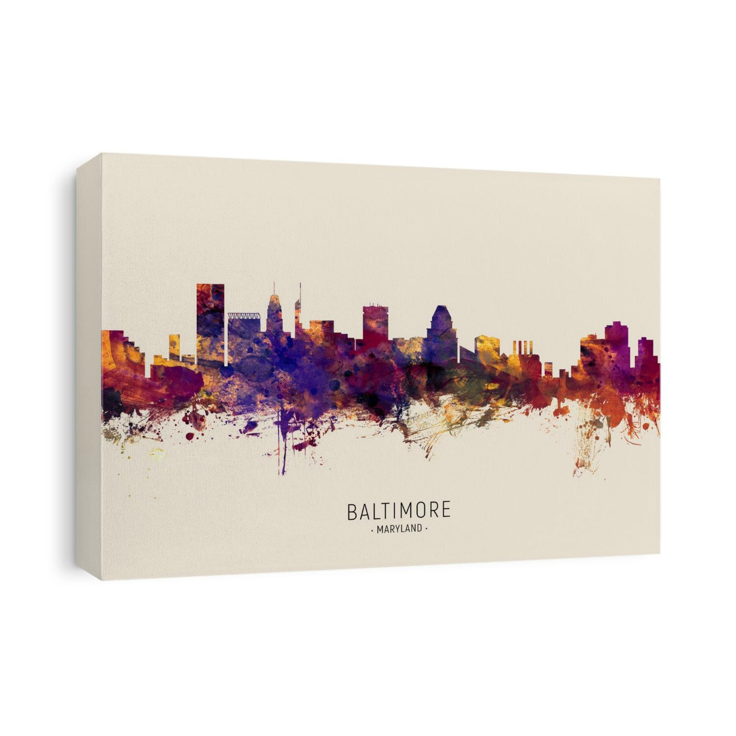 Watercolor art print of the skyline of Baltimore, Maryland, United States