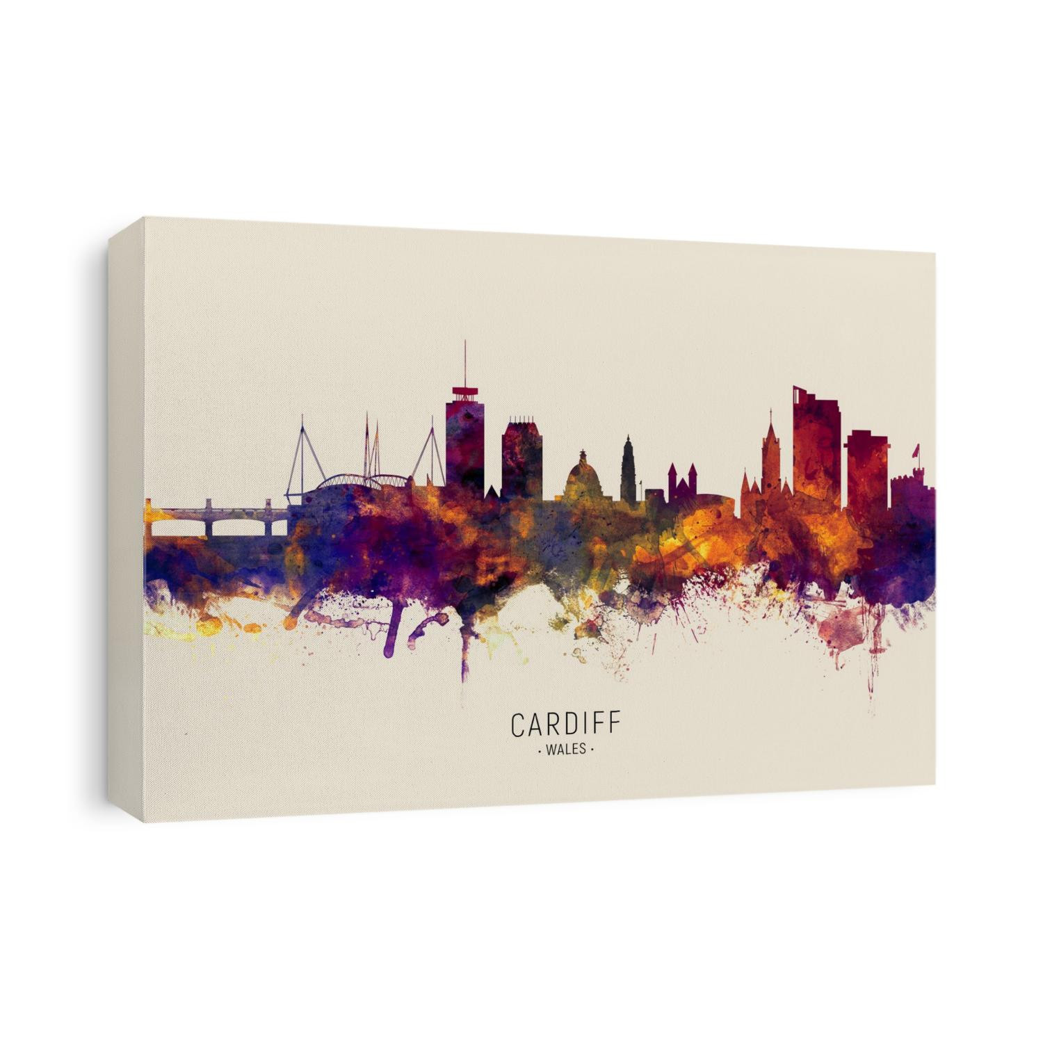 Watercolor art print of the skyline of Cardiff, Wales, United Kingdom