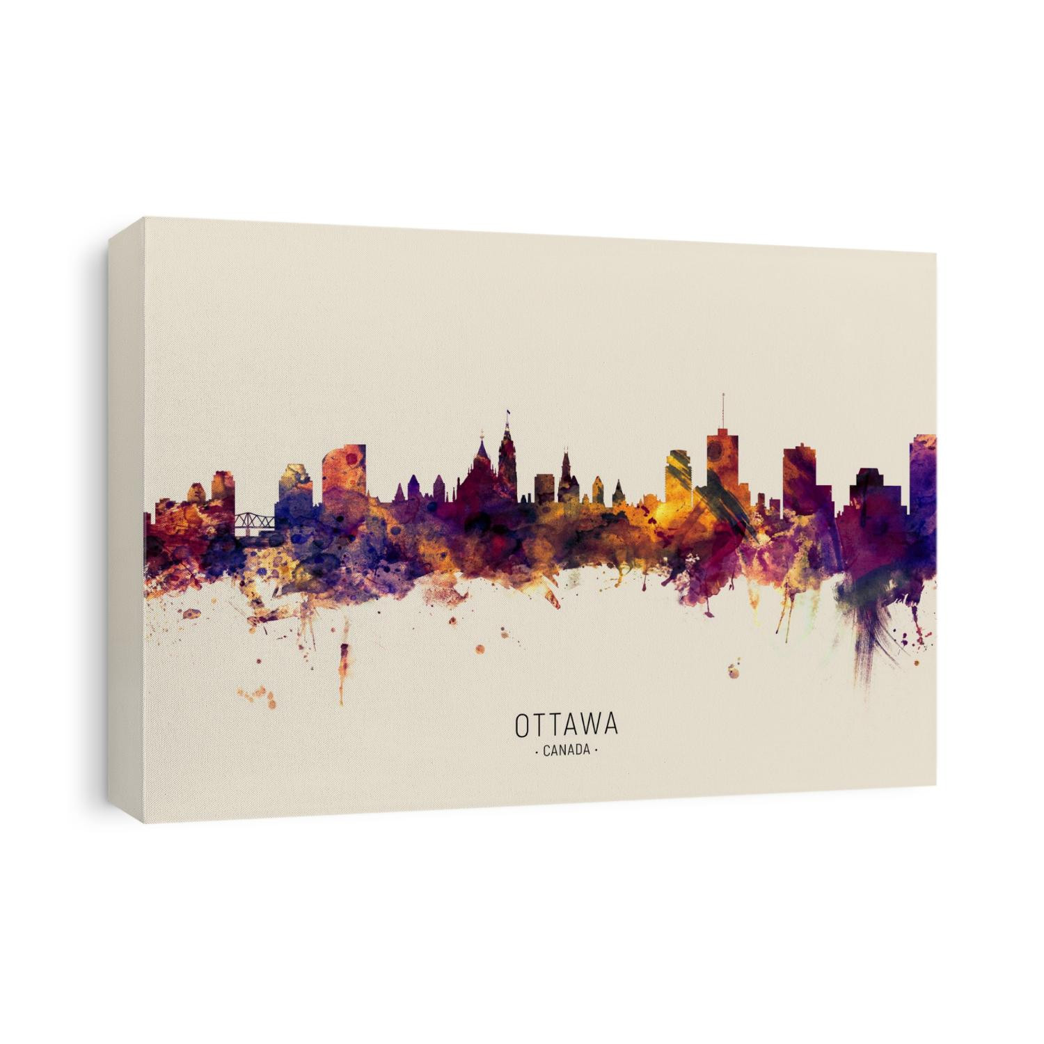 Watercolor art print of the skyline of Ottawa, Canada