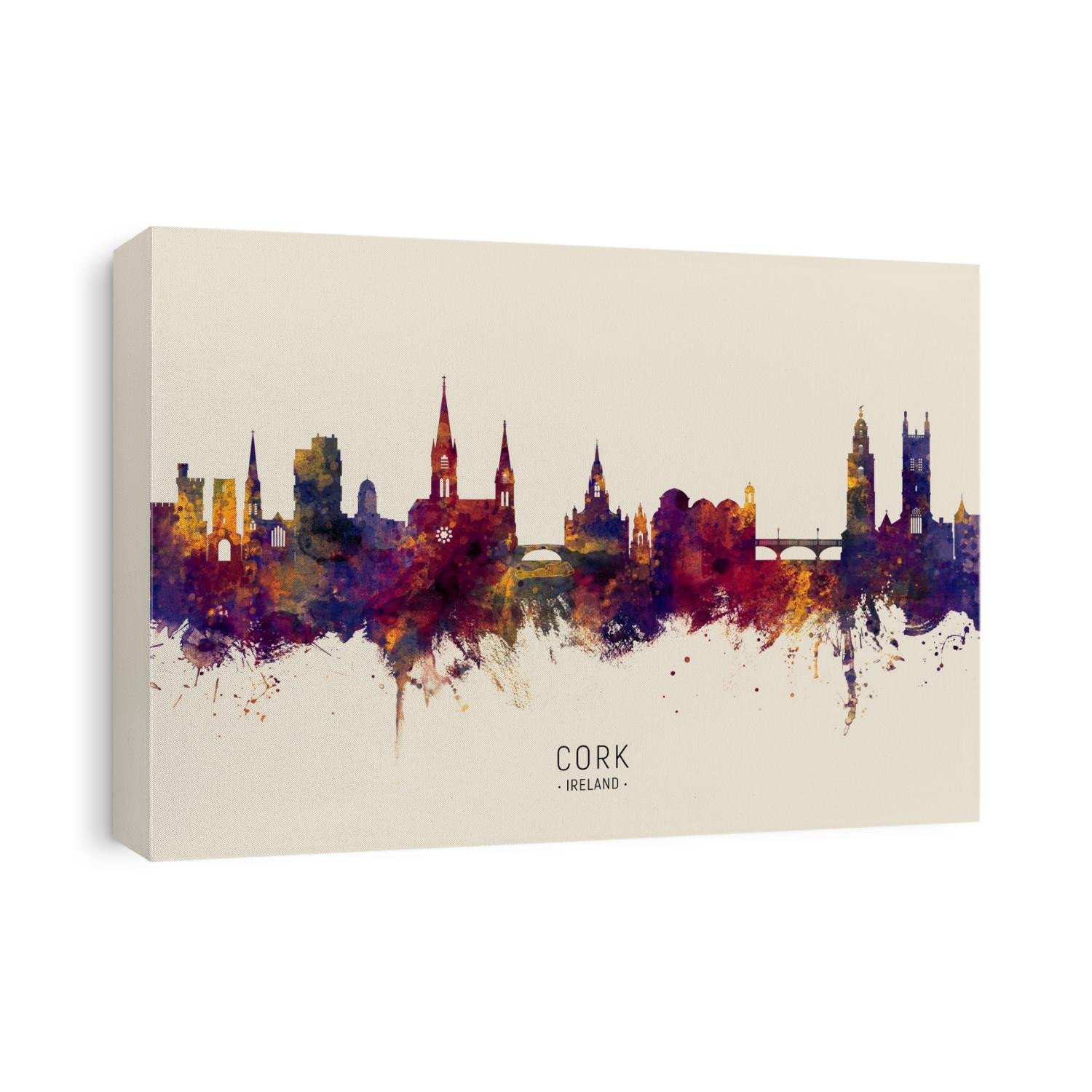 Watercolor art print of the skyline of Cork, Ireland
