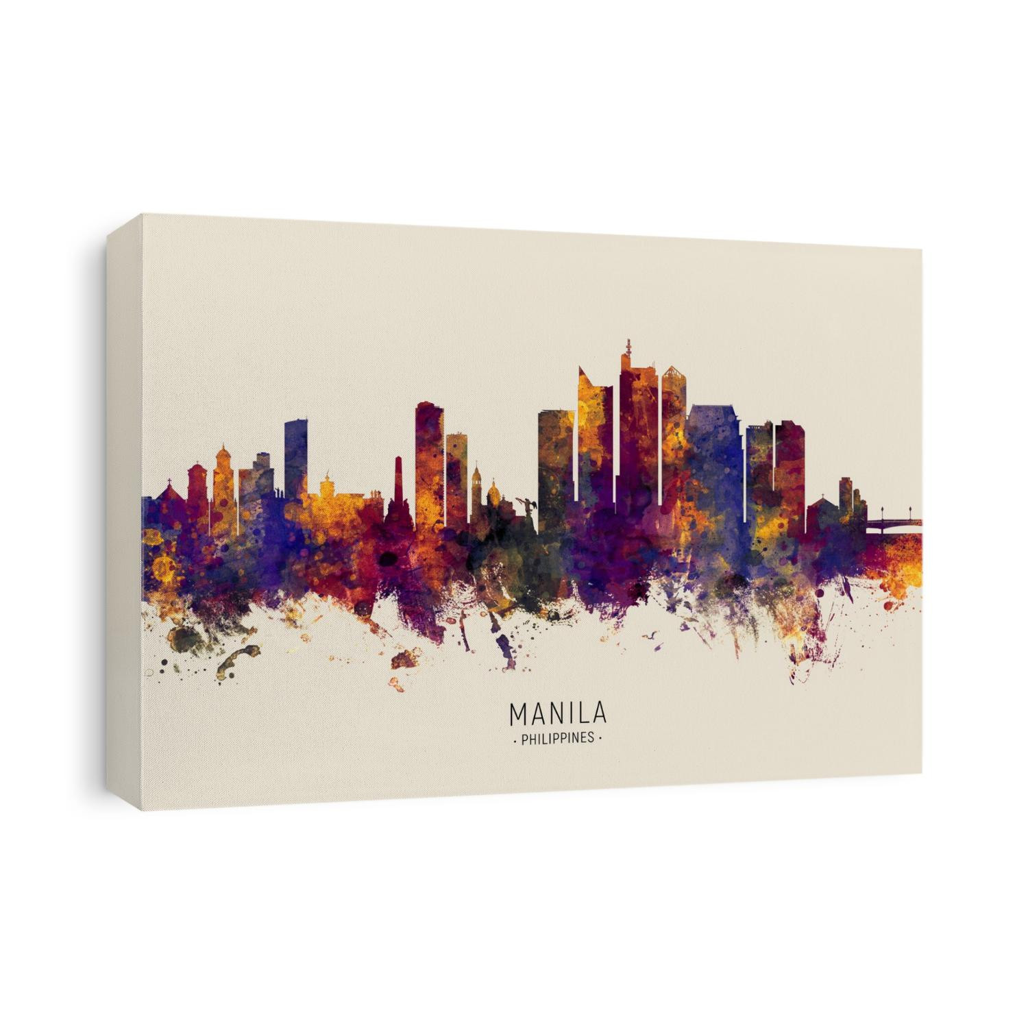 Watercolor art print of the skyline of Manila, Philippines 