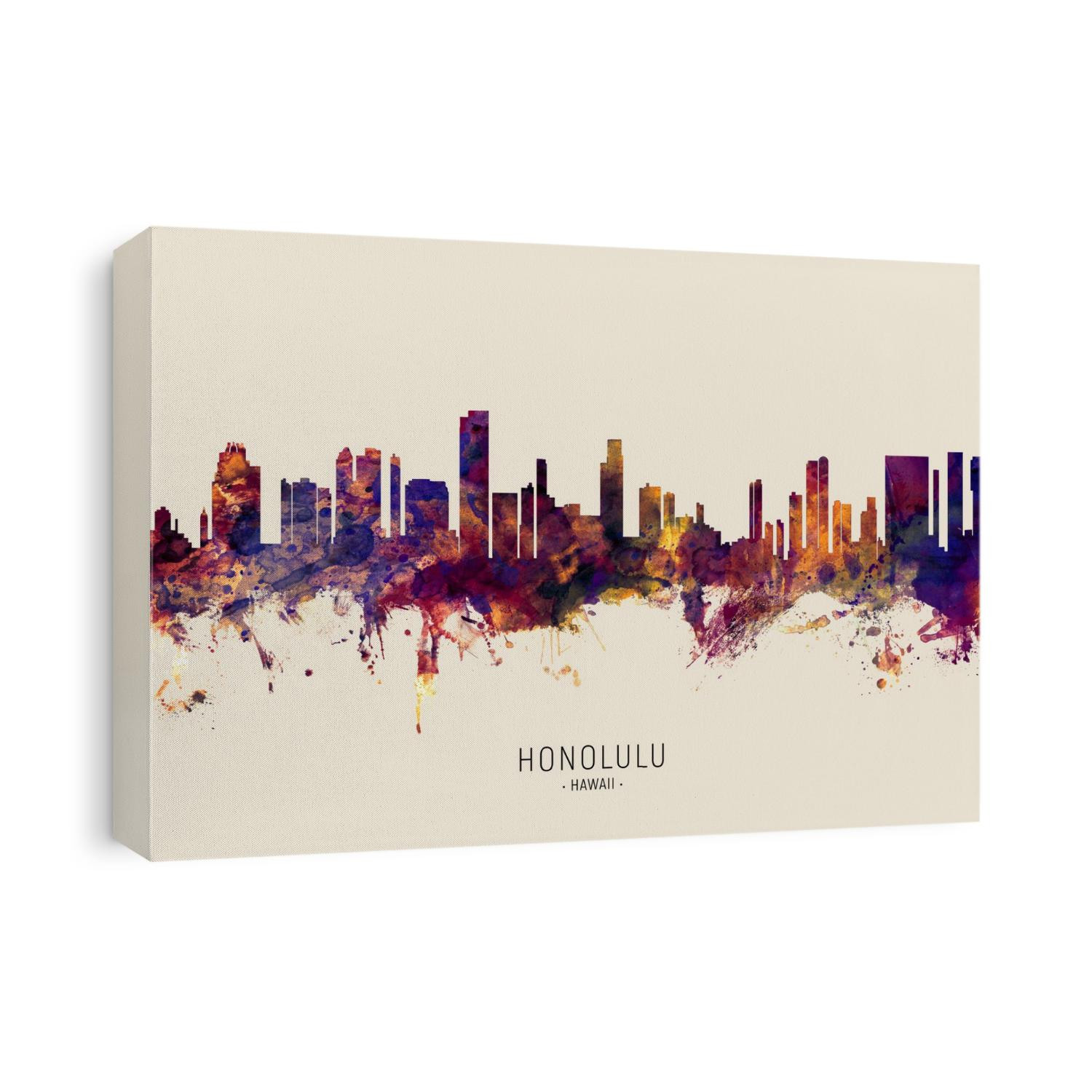 Watercolor art print of the skyline of Honolulu, Hawaii, United States