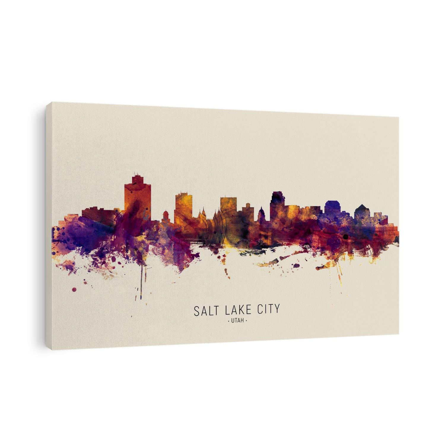 Watercolor art print of the skyline of Salt Lake City, Utah, United States