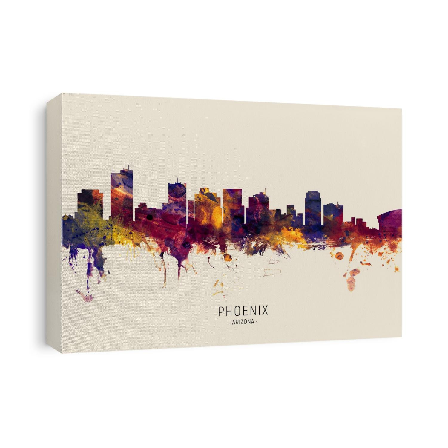 Watercolor art print of the skyline of Phoenix, Arizona, United States