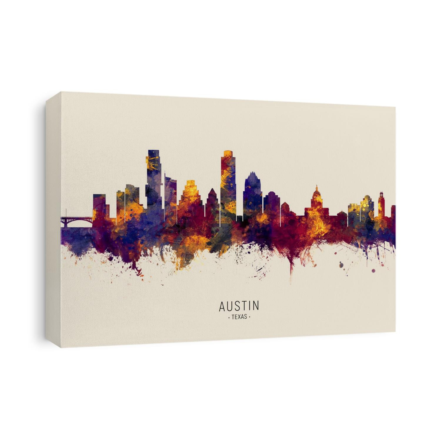 Watercolor art print of the skyline of Austin, Texas, United States