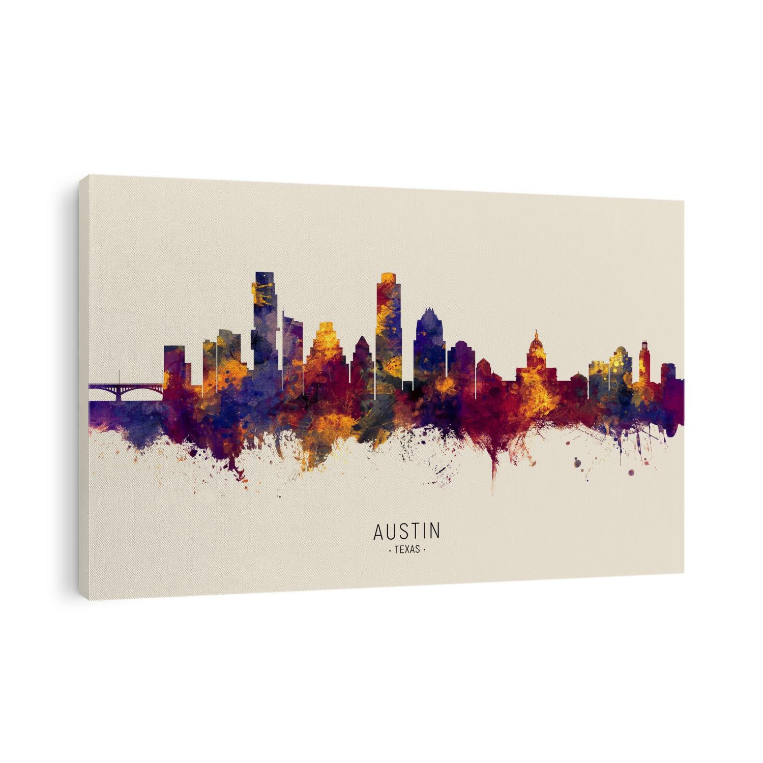 Watercolor art print of the skyline of Austin, Texas, United States