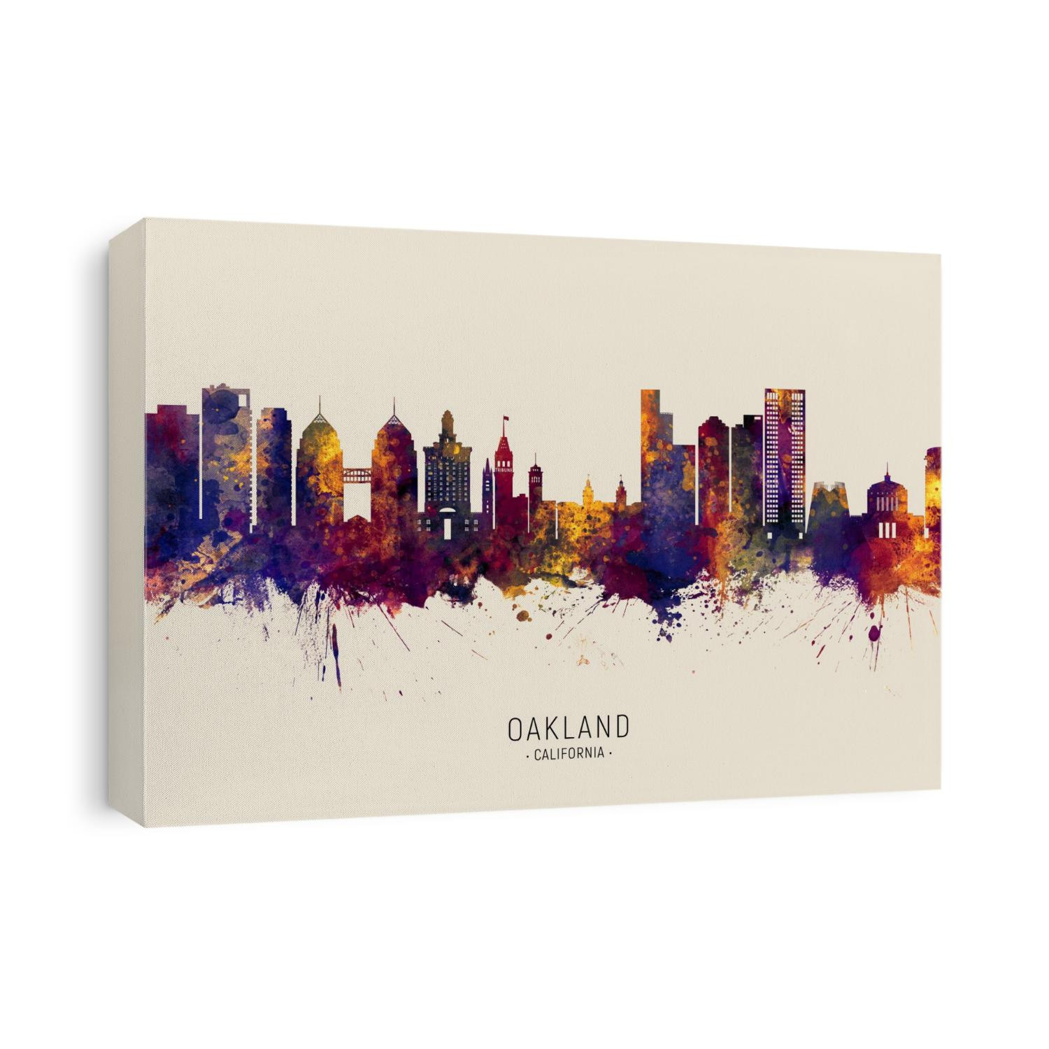 Watercolor art print of the skyline of Oakland, California, United States