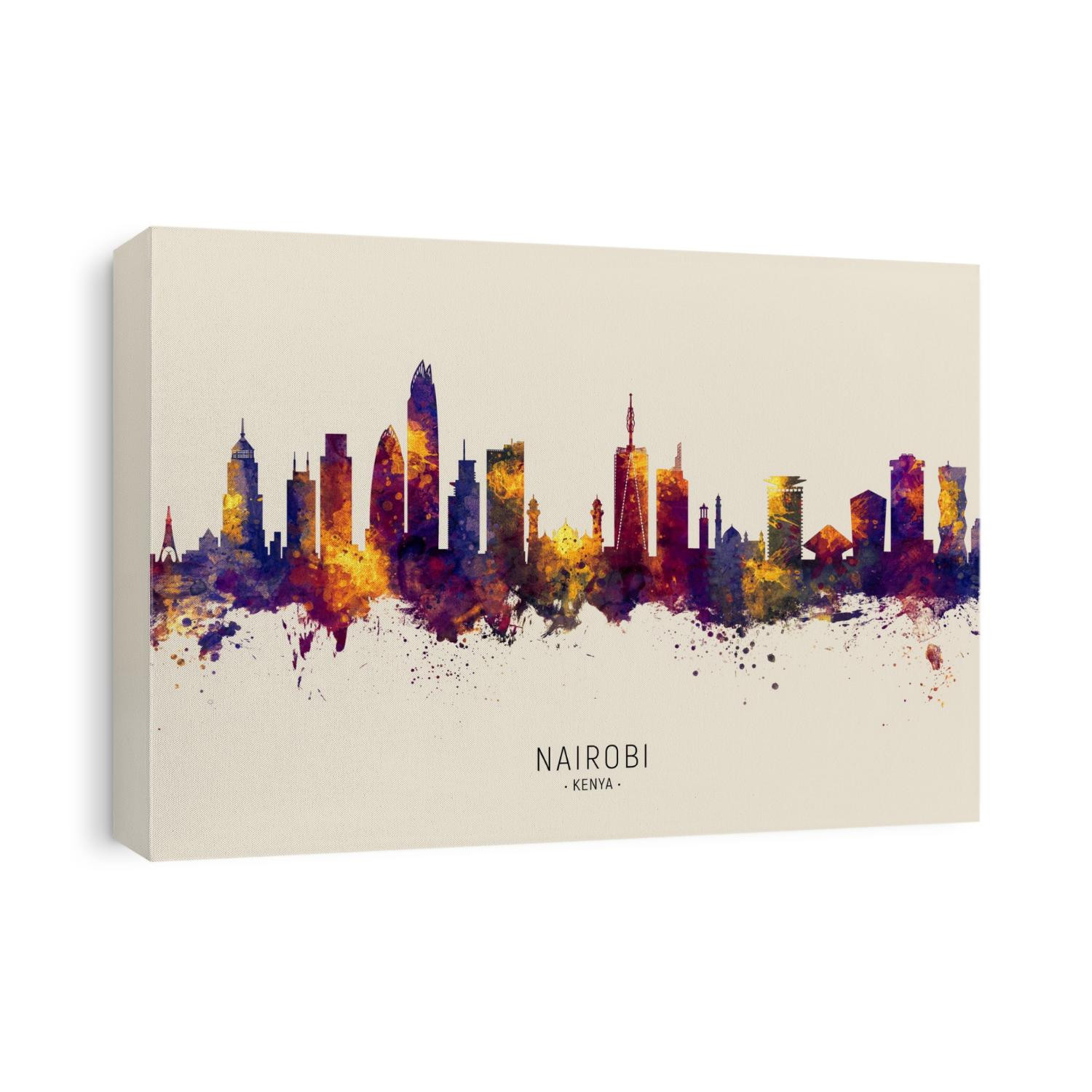 Watercolor art print of the skyline of Nairobi, Kenya 