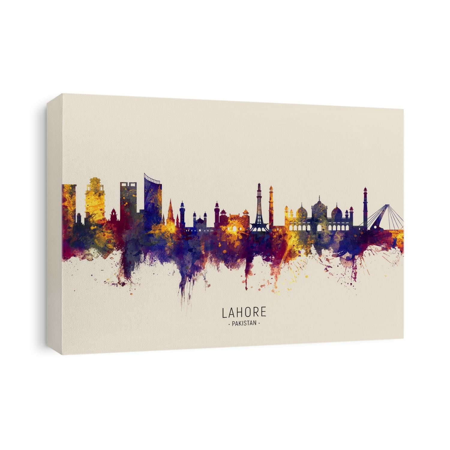 Watercolor art print of the skyline of Lahore, Pakistan