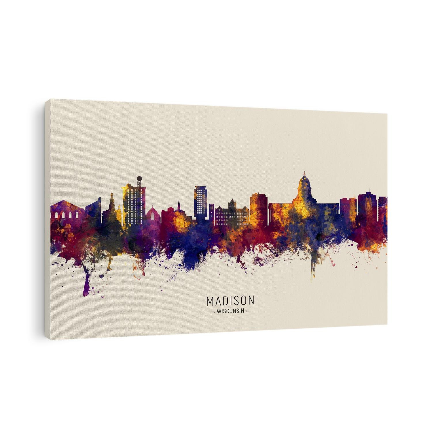 Watercolor art print of the skyline of Madison, Wisconsin, United States