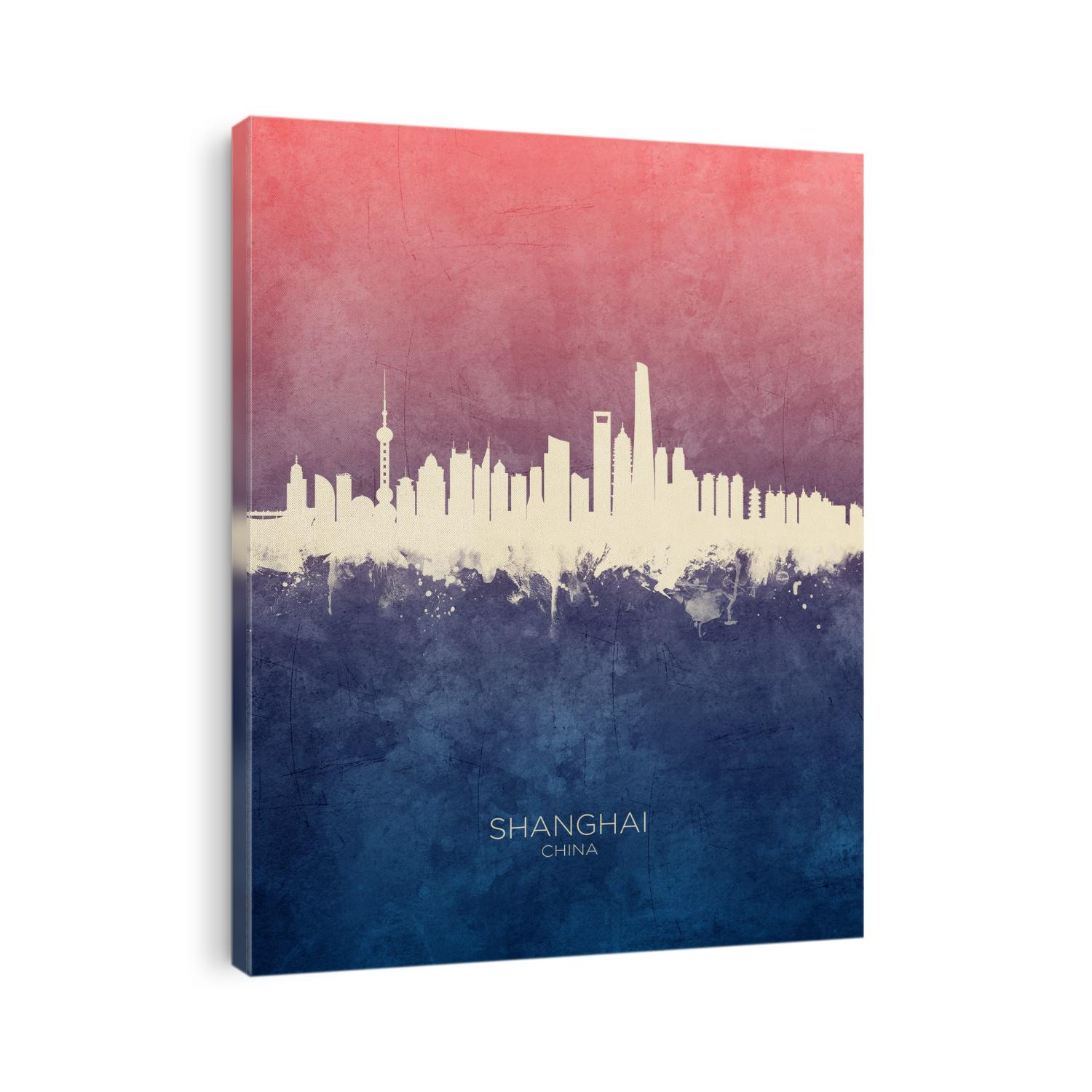 Watercolor art print of the skyline of Shanghai, China