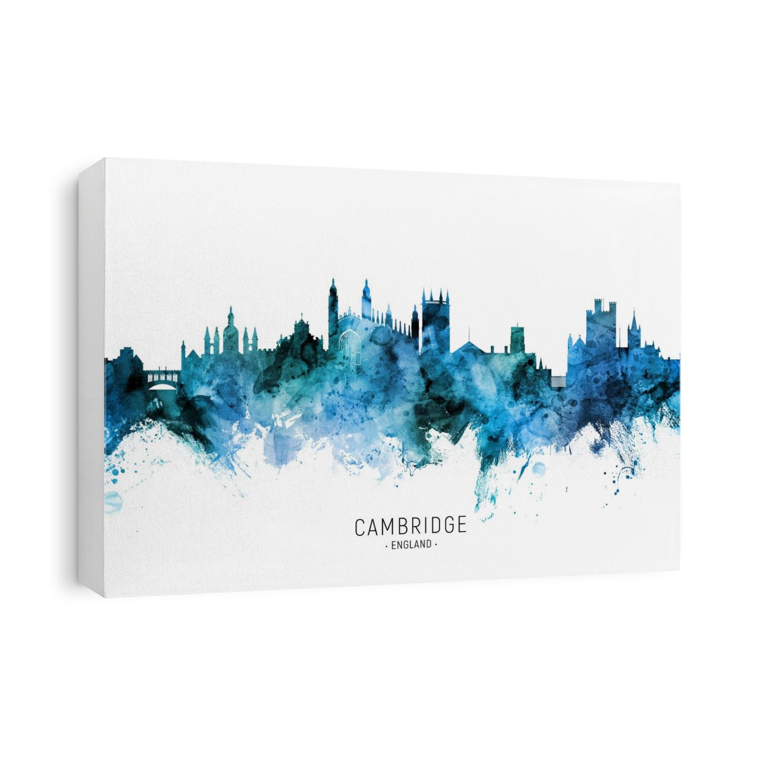 Watercolor art print of the skyline of Cambridge, England, United Kingdom