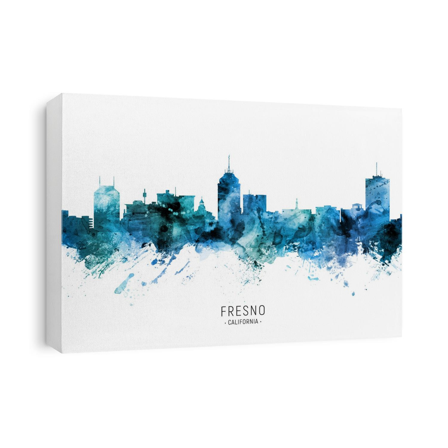 Watercolor art print of the skyline of Fresno, California, United States