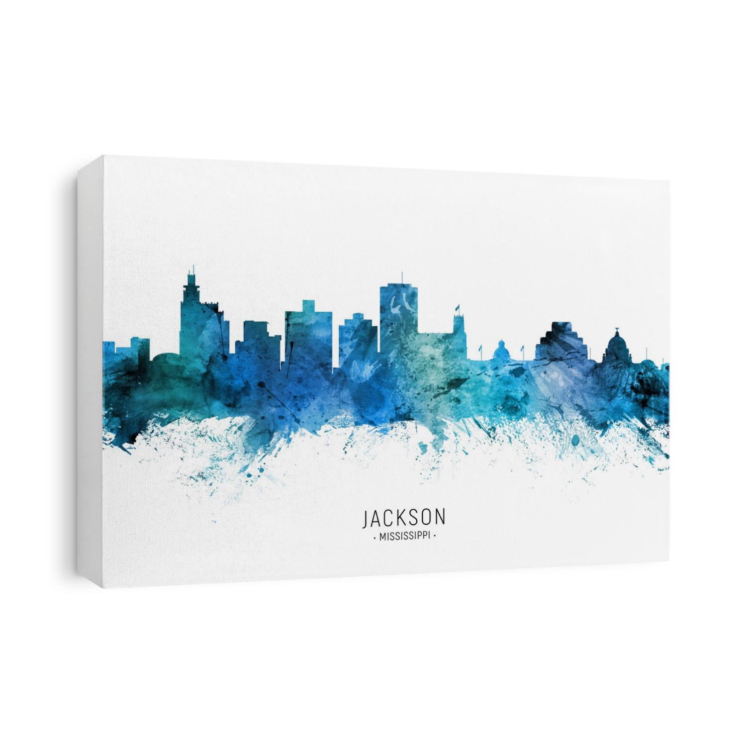 Watercolor art print of the skyline of Jackson, Mississippi, United States