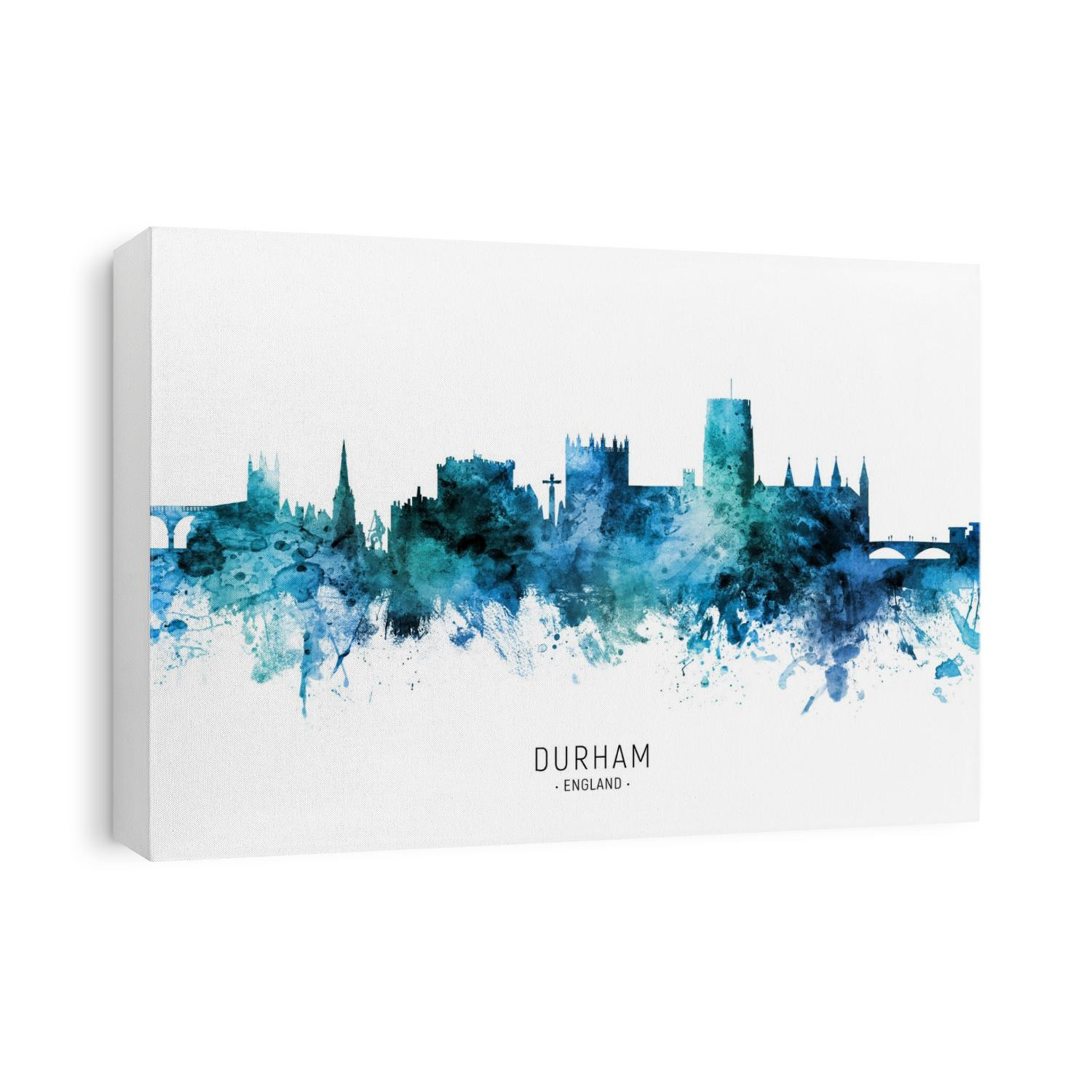 Watercolor art print of the skyline of Durham, England