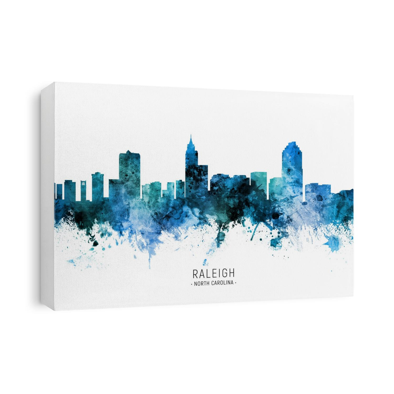 Watercolor art print of the skyline of Raleigh, North Carolina, United States