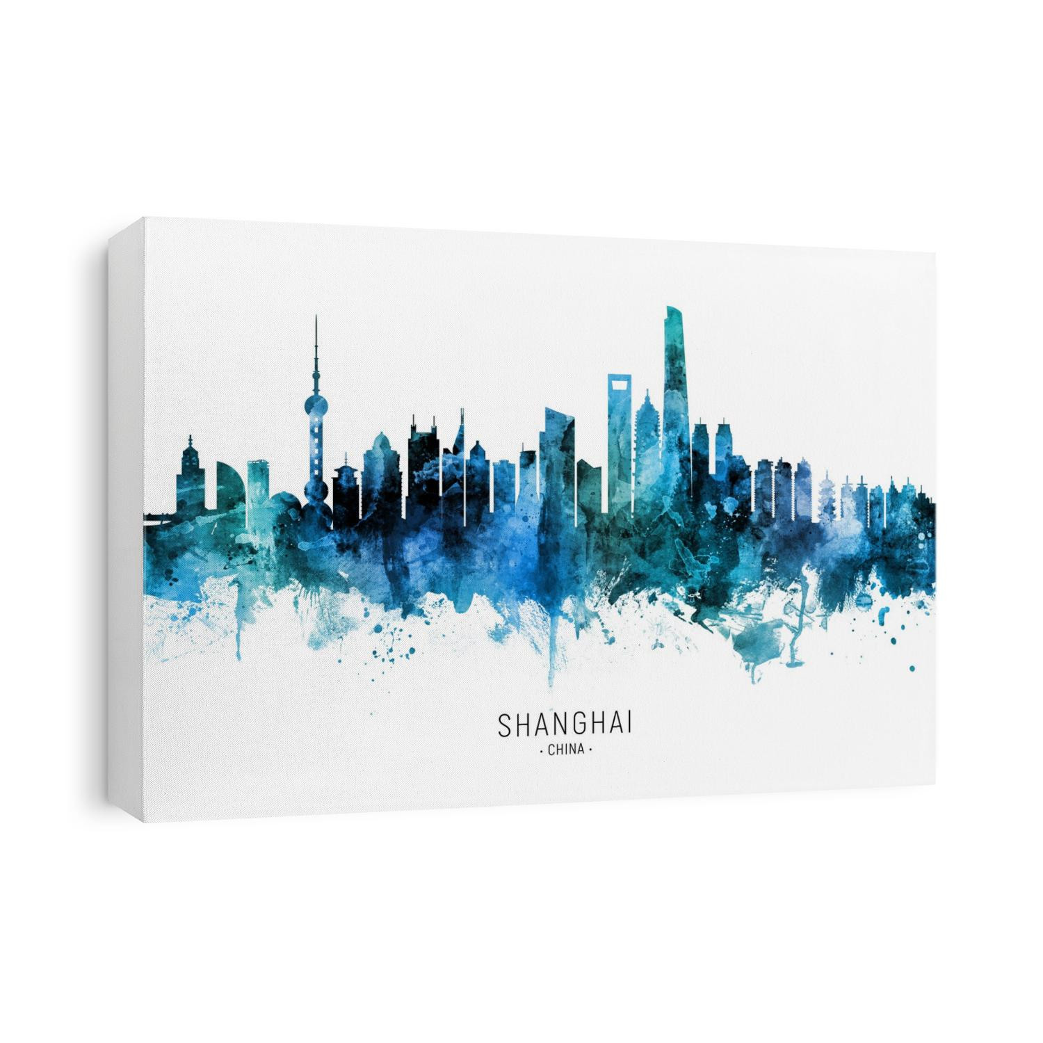 Watercolor art print of the skyline of Shanghai, China