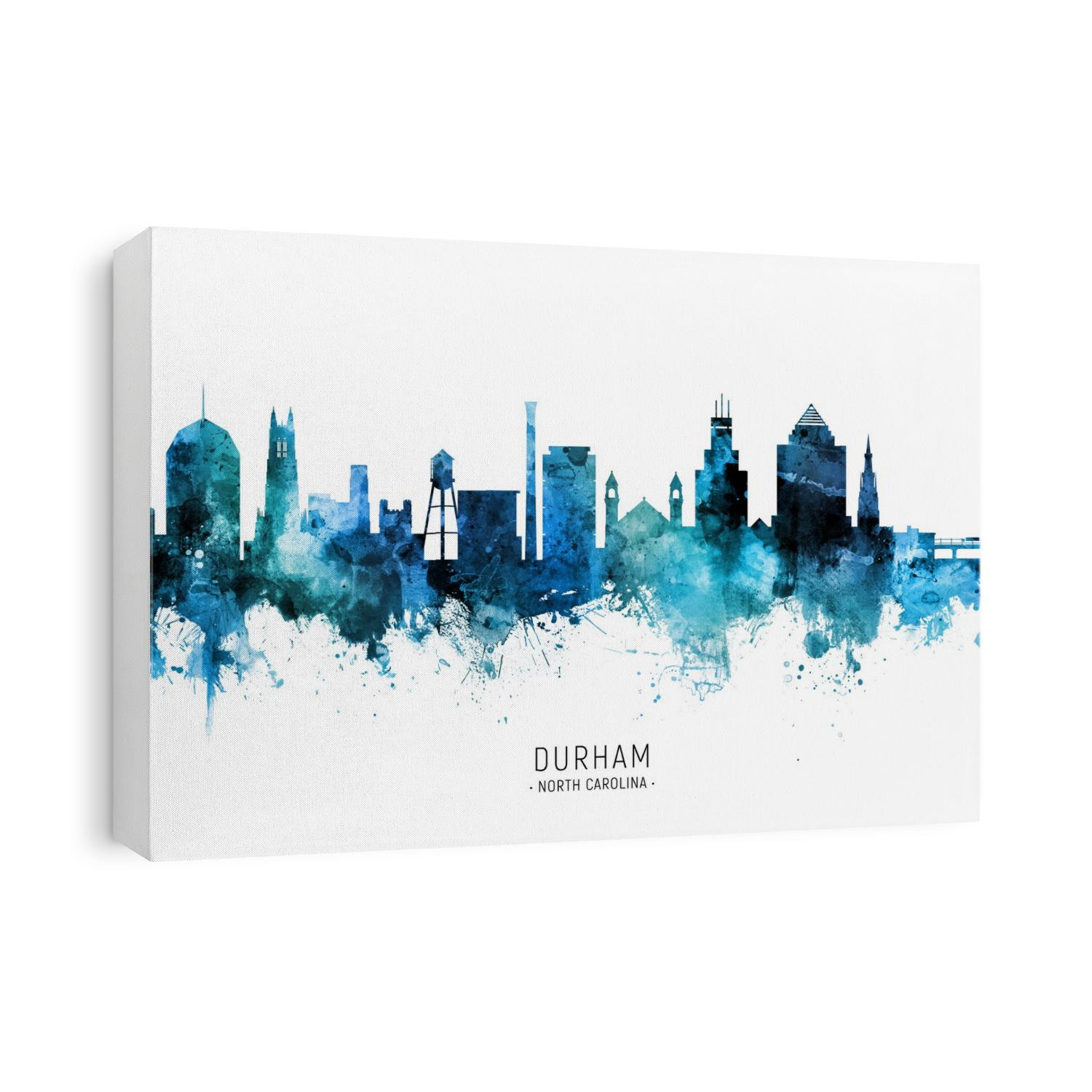 Watercolor art print of the skyline of Durham, North Carolina, United States