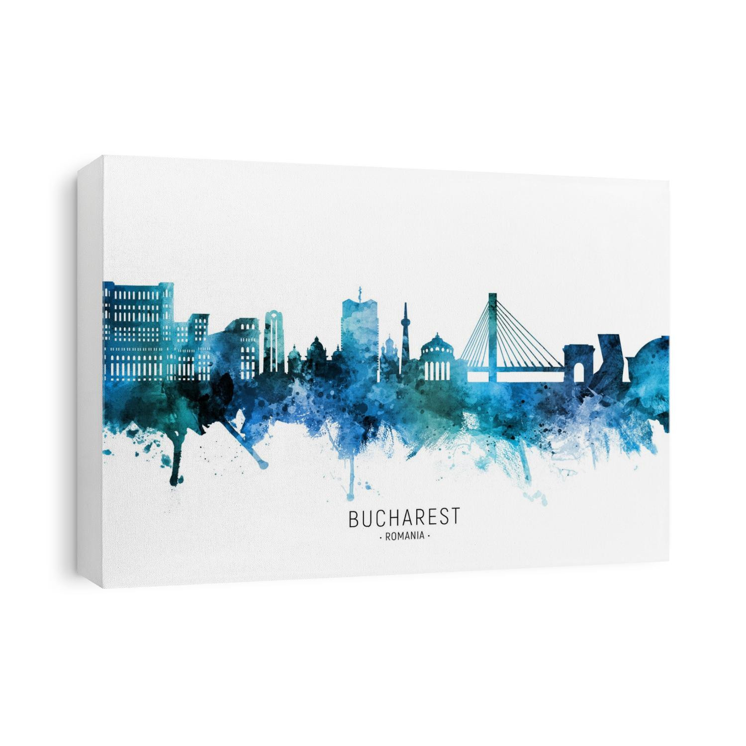 Watercolor art print of the skyline of Bucharest, Romania