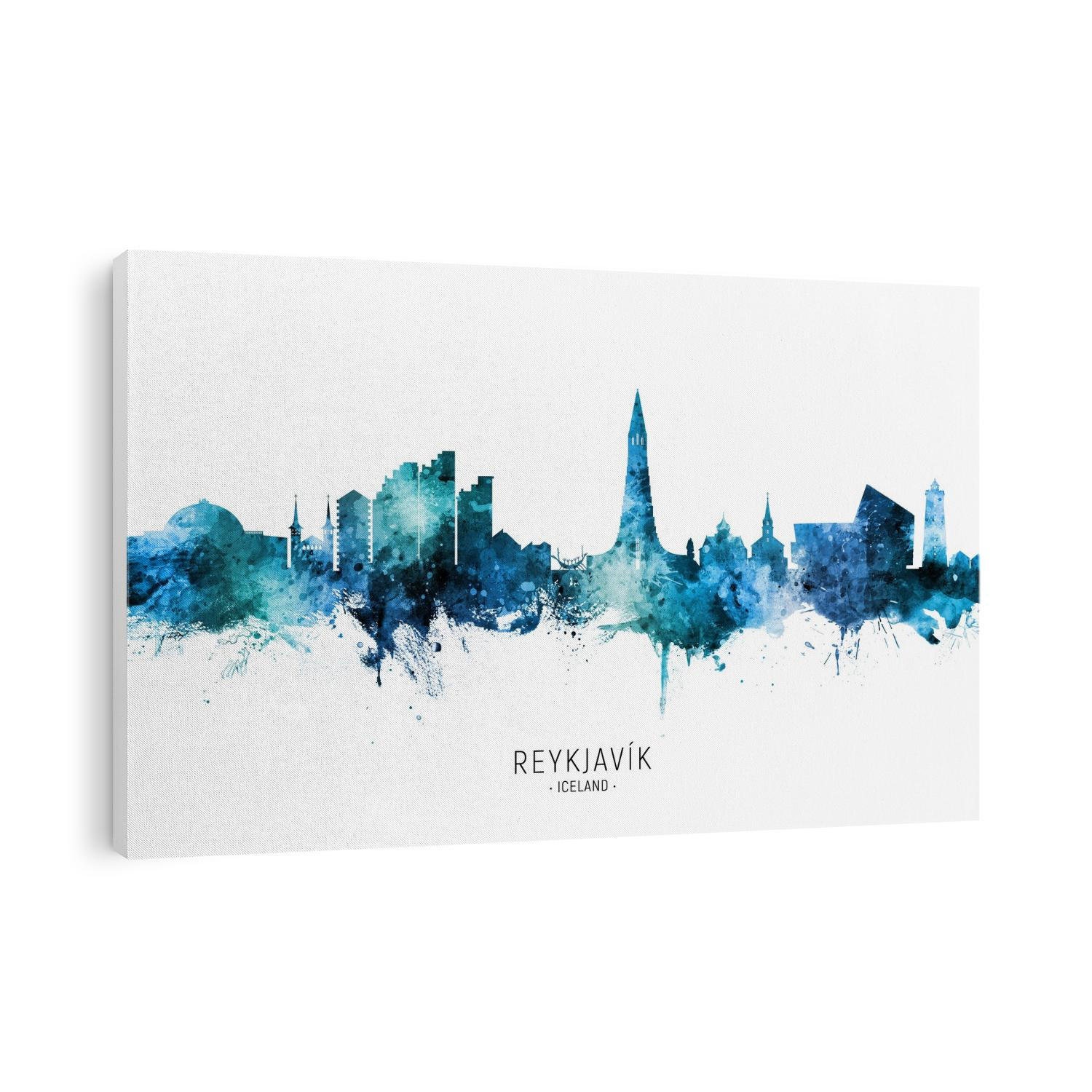 Watercolor art print of the skyline of Reykjavík, Iceland