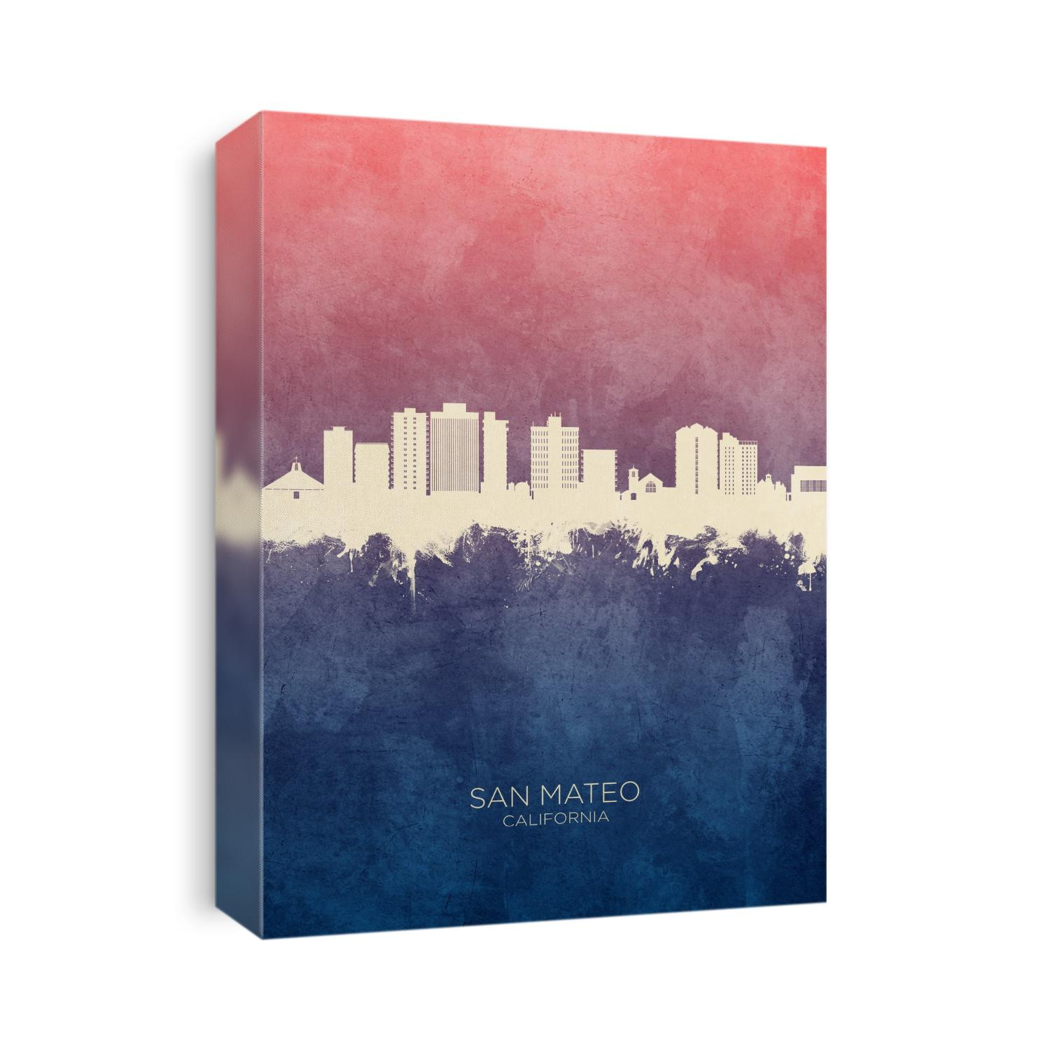 Watercolor art print of the skyline of San Mateo, California, United States