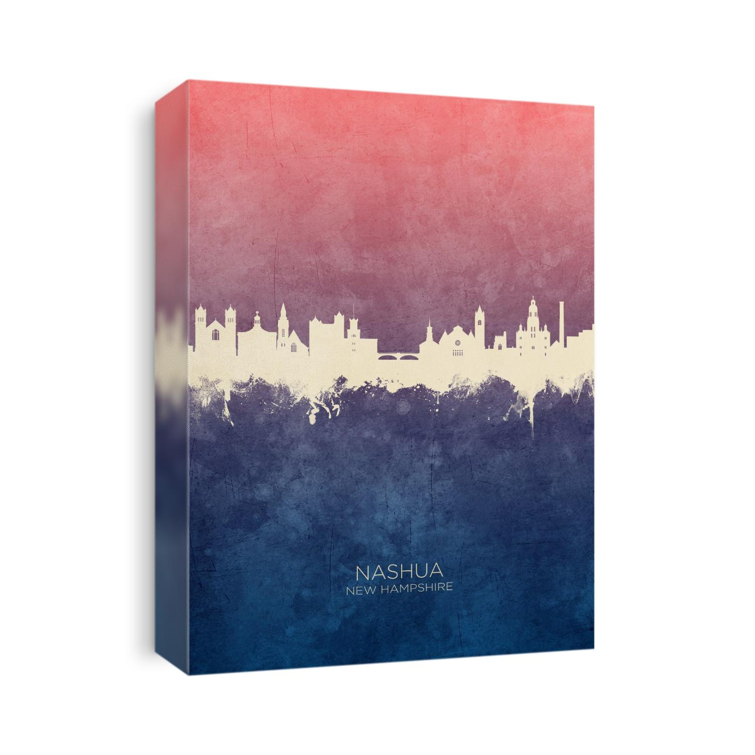 Watercolor art print of the skyline of Nashua, New Hampshire