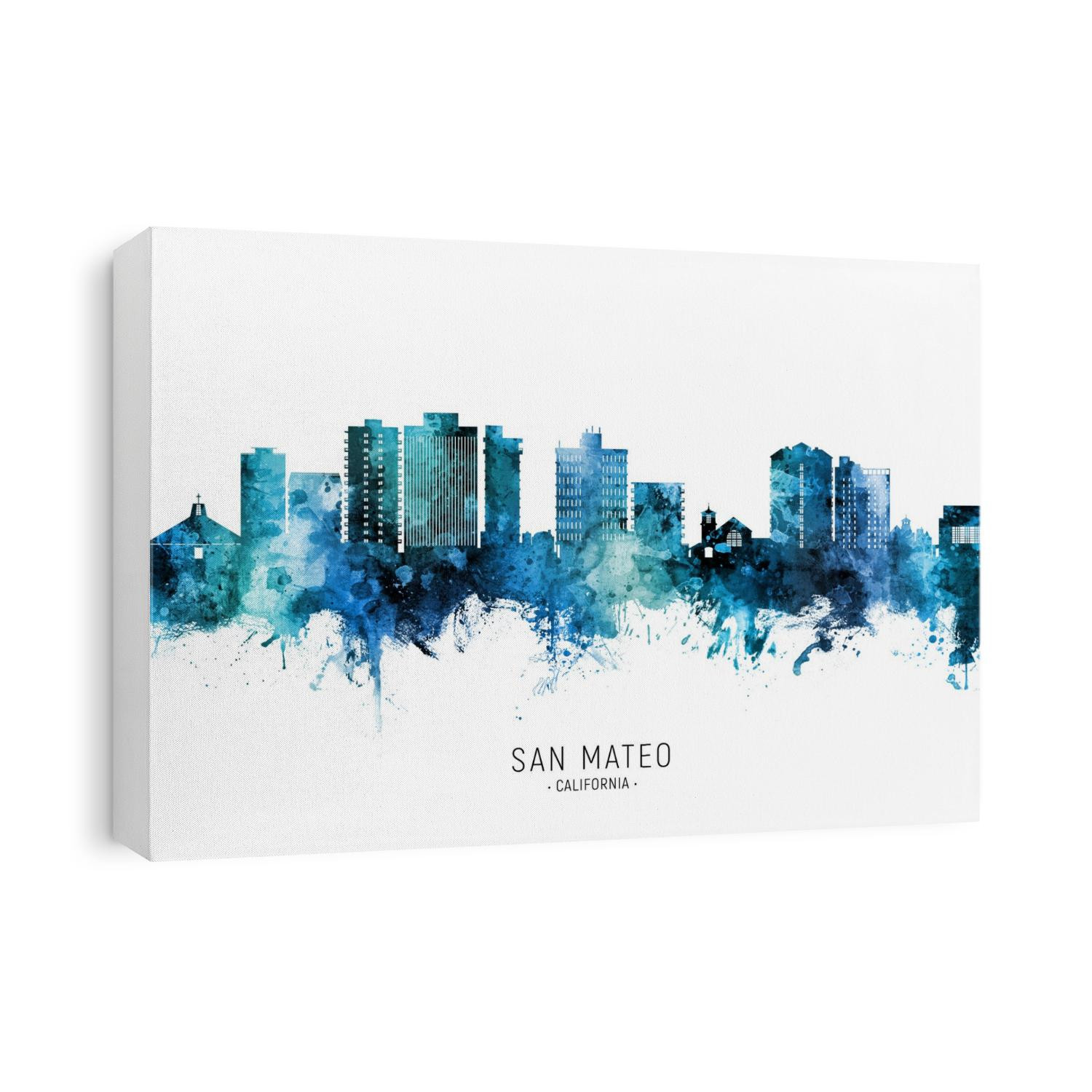 Watercolor art print of the skyline of San Mateo, California, United States