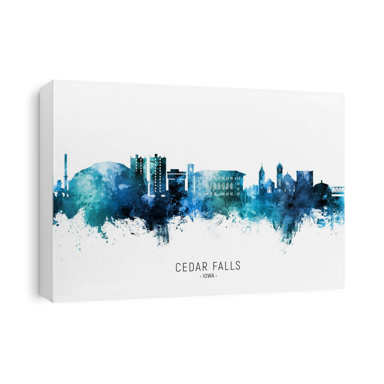 Watercolor art print of the skyline of Cedar Falls, Iowa