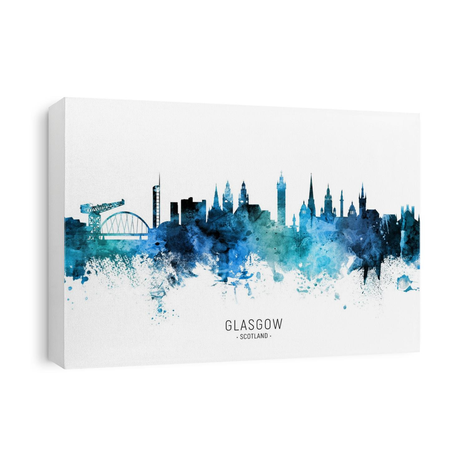Watercolor art print of the skyline of Glasgow, Scotland, United Kingdom