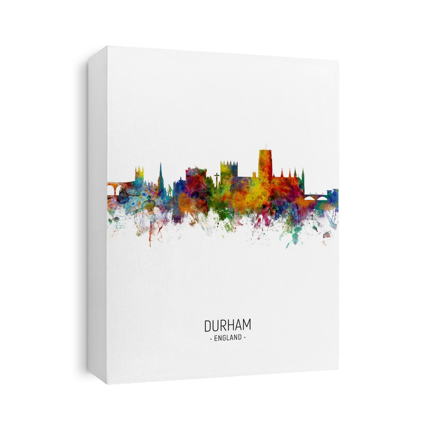 Watercolor art print of the skyline of Durham, England