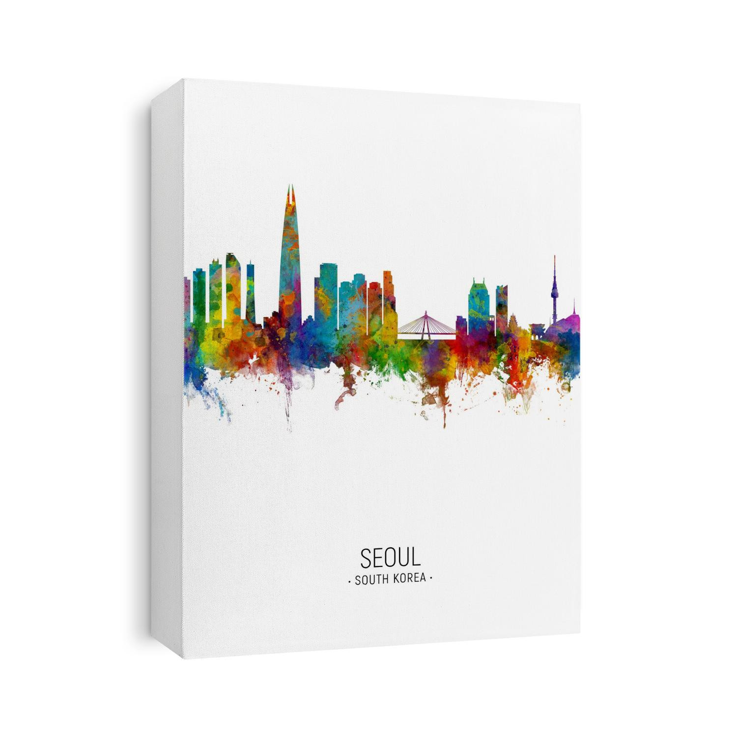 Watercolor art print of the skyline of Seoul, South Korea
