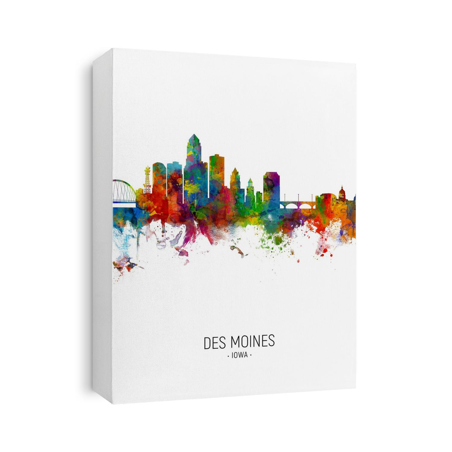 Watercolor art print of the skyline of Des Moines, Iowa, United States