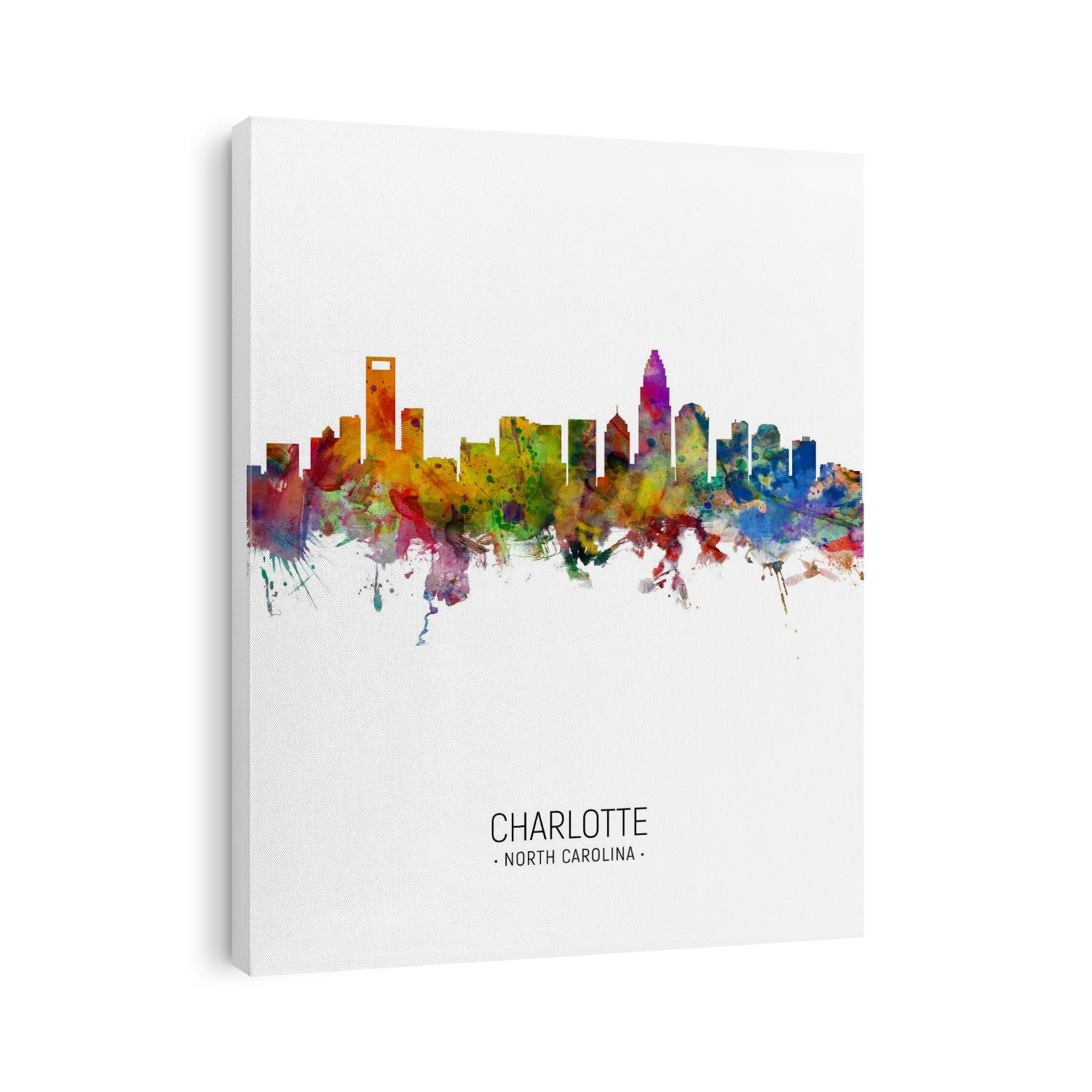 Watercolor art print of the skyline of Charlotte, North Carolina, United States