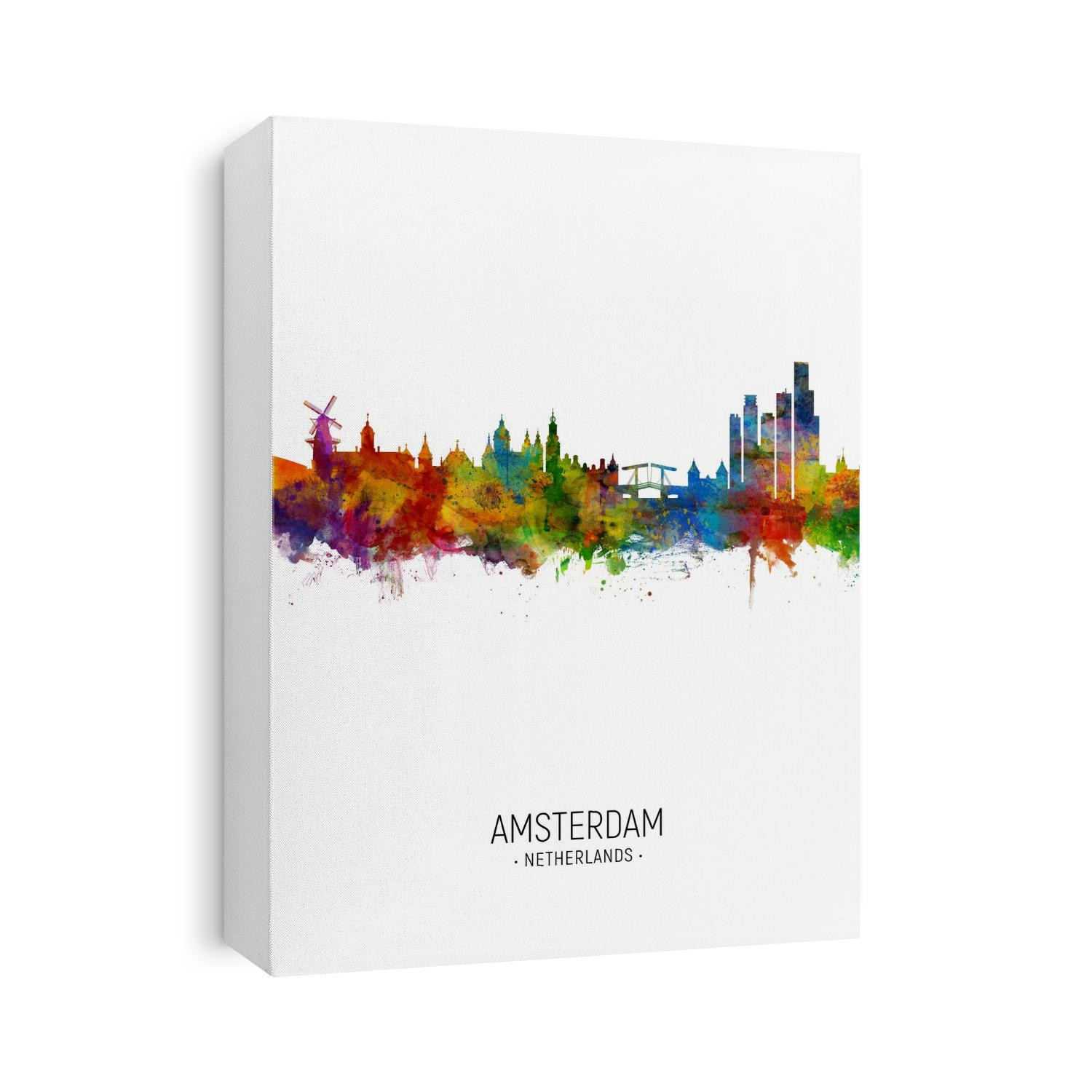 Watercolor art print of the skyline of Amsterdam, The Netherlands