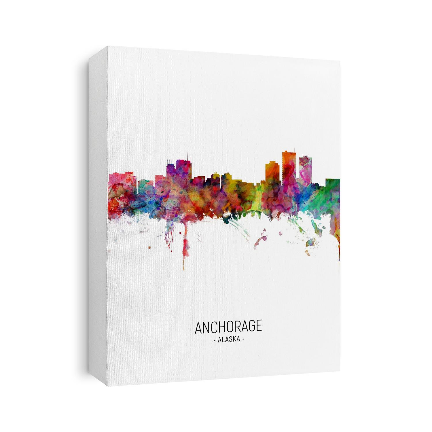 Watercolor art print of the skyline of Anchorage, Alaska, United States