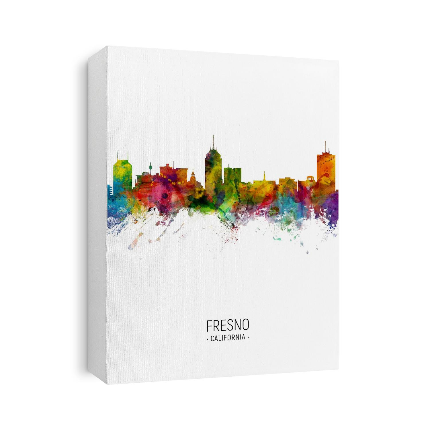 Watercolor art print of the skyline of Fresno, California, United States