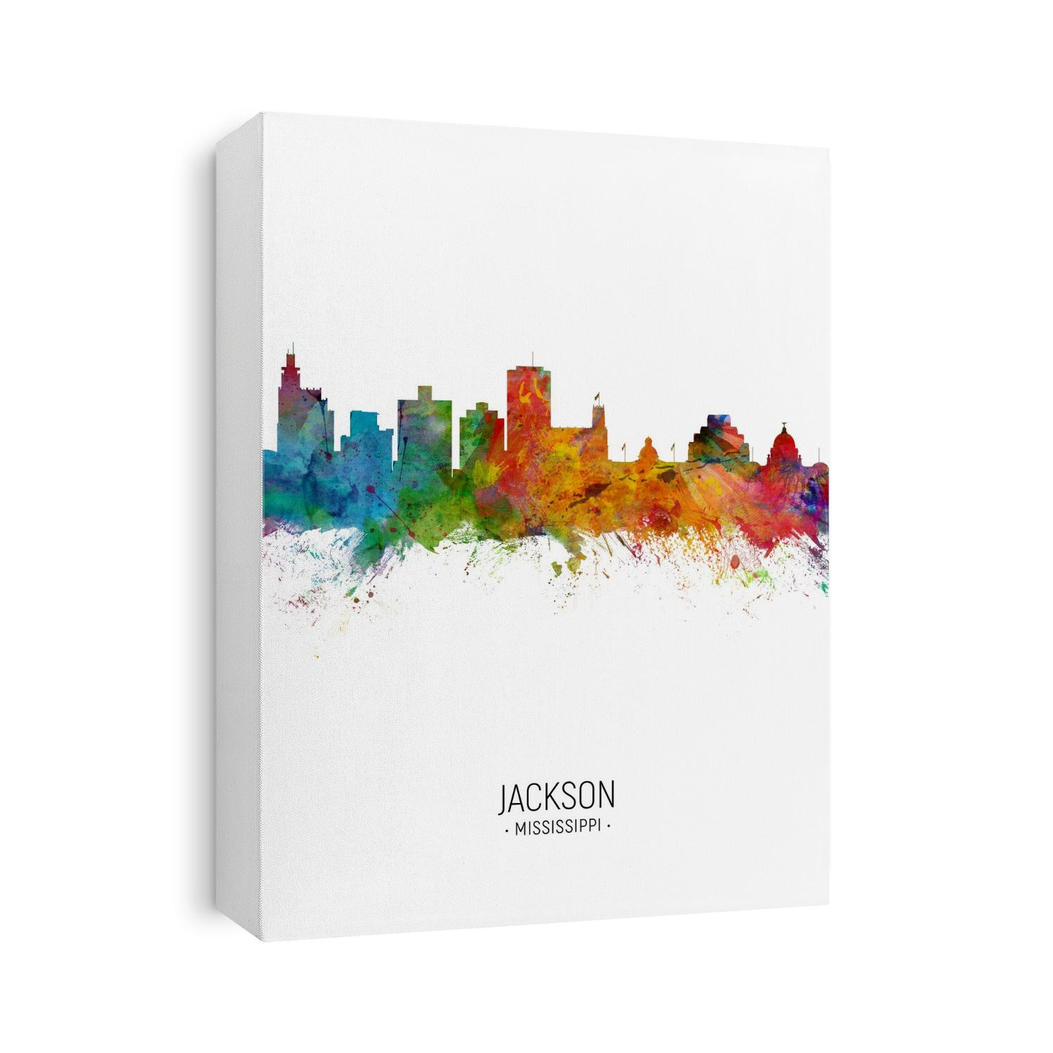 Watercolor art print of the skyline of Jackson, Mississippi, United States