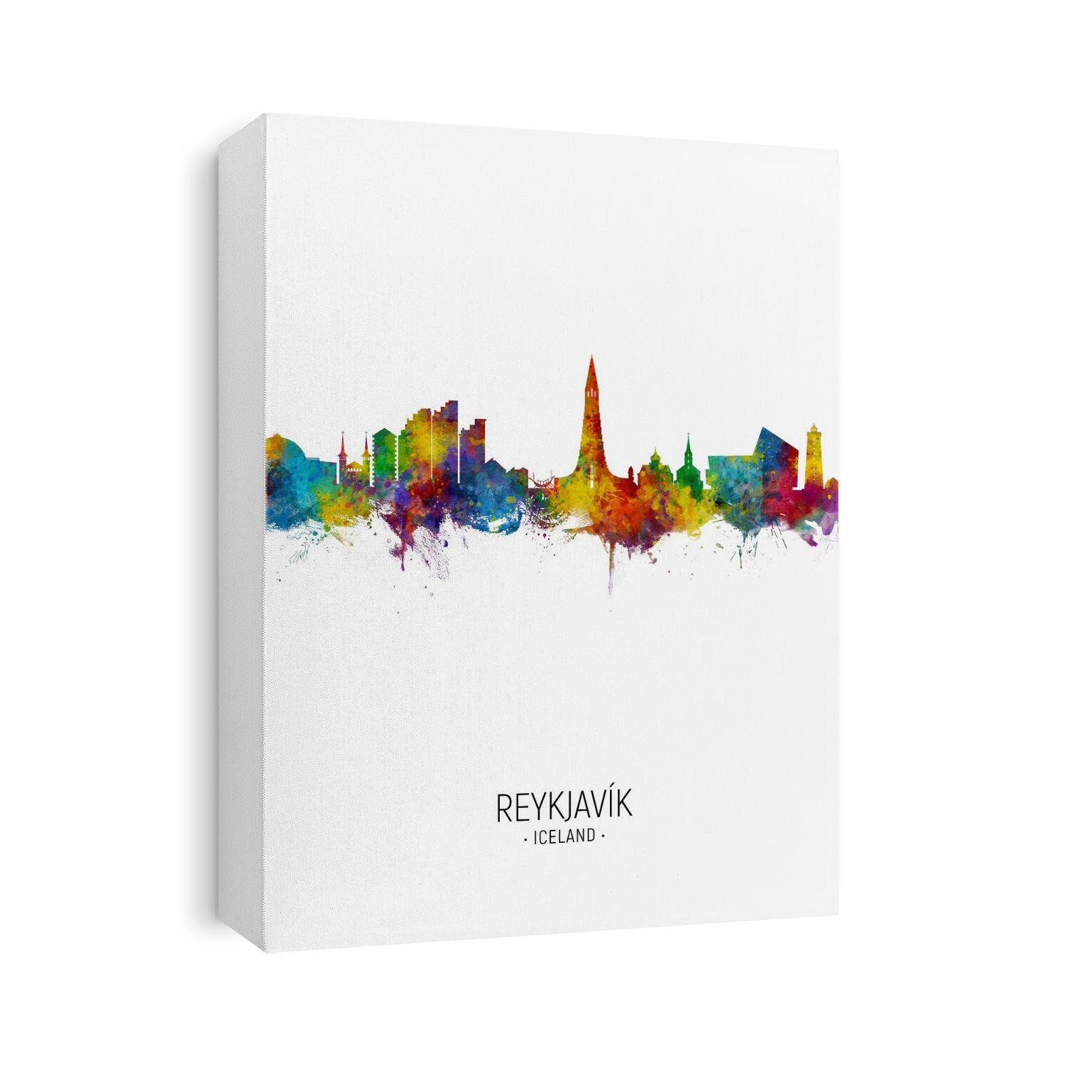 Watercolor art print of the skyline of Reykjavík, Iceland