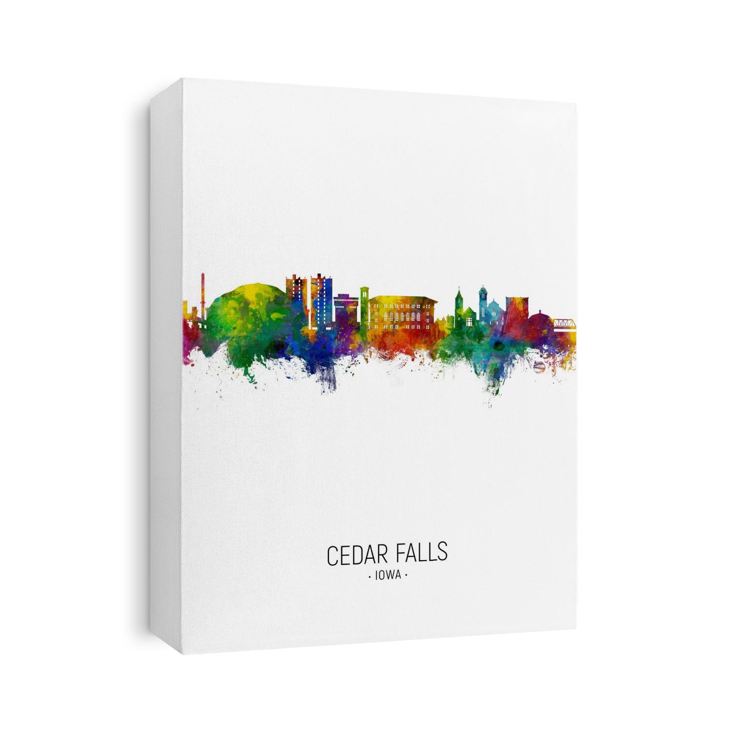 Watercolor art print of the skyline of Cedar Falls, Iowa