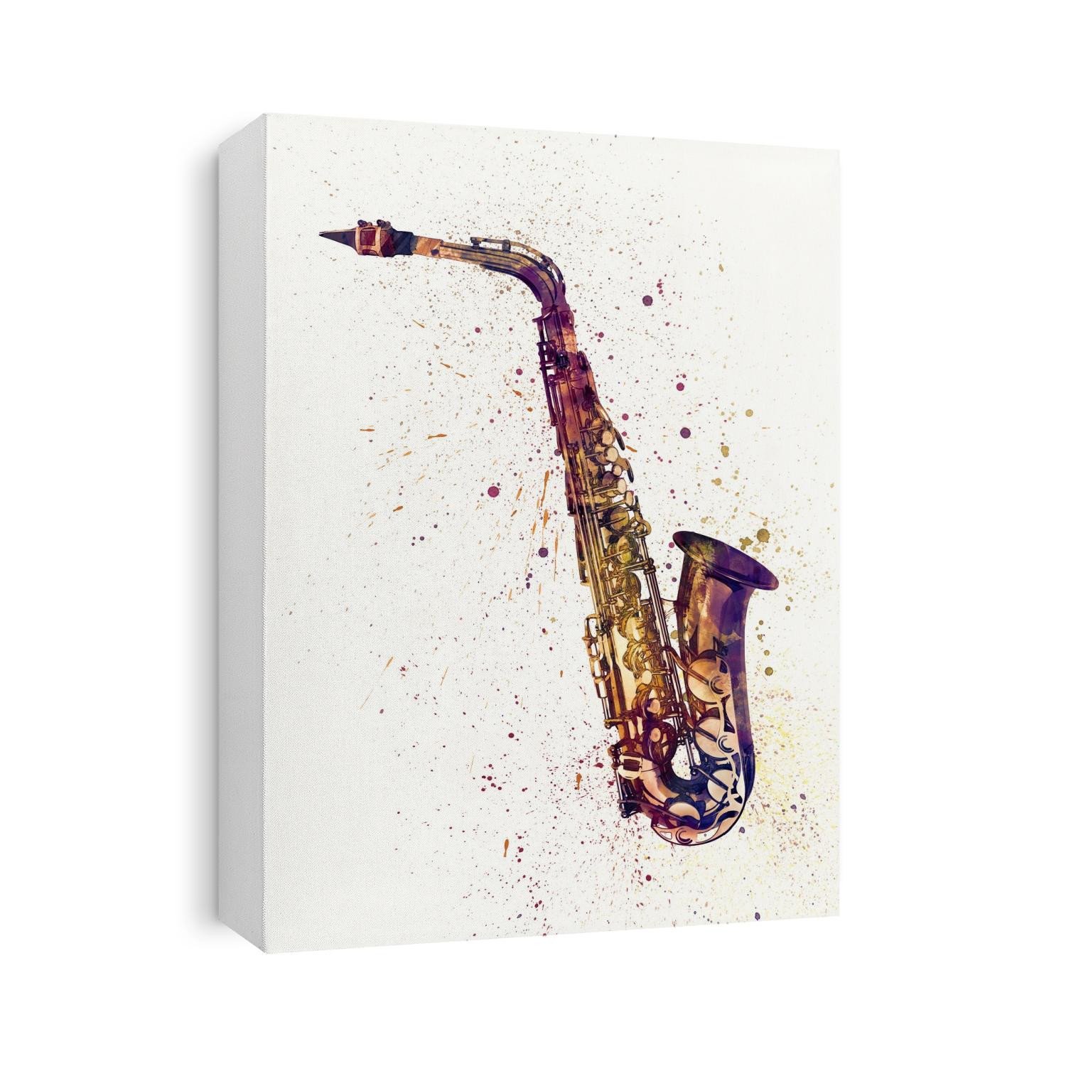 An abstract watercolor print of a Saxophone