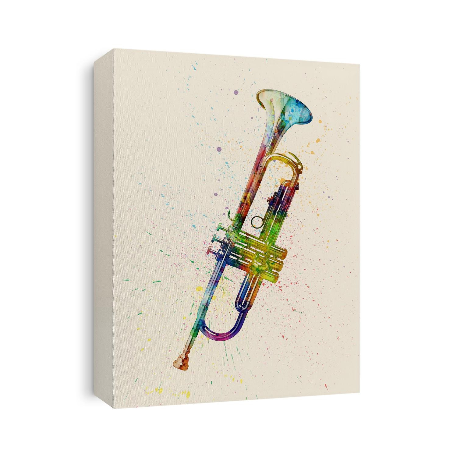 An abstract watercolor print of a Trumpet
