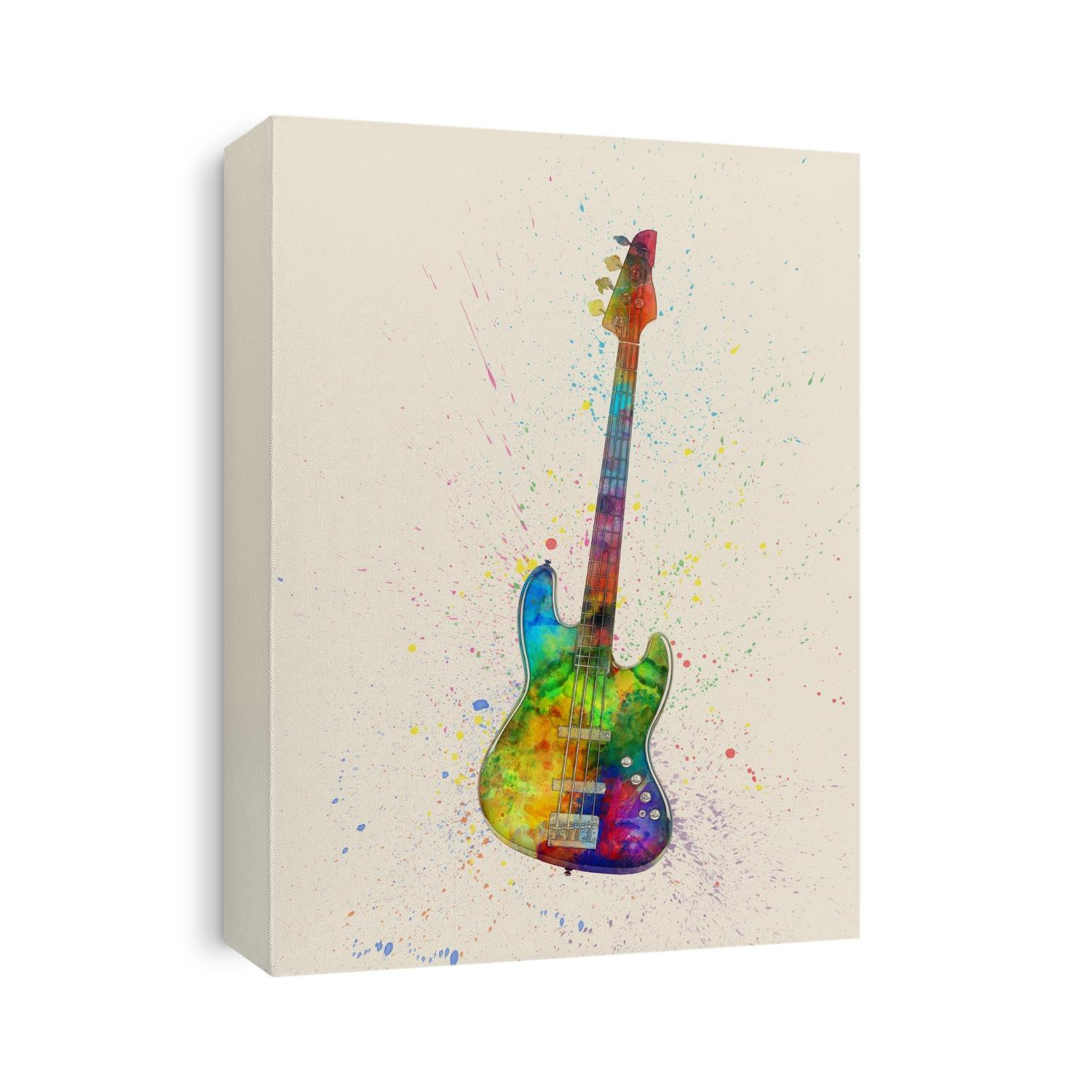 An abstract watercolor print of an Electric Bass Guitar