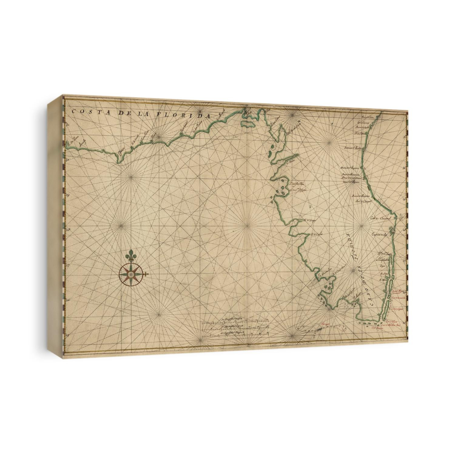 Old map of Florida from c1639 by Joan Vinckeboons.