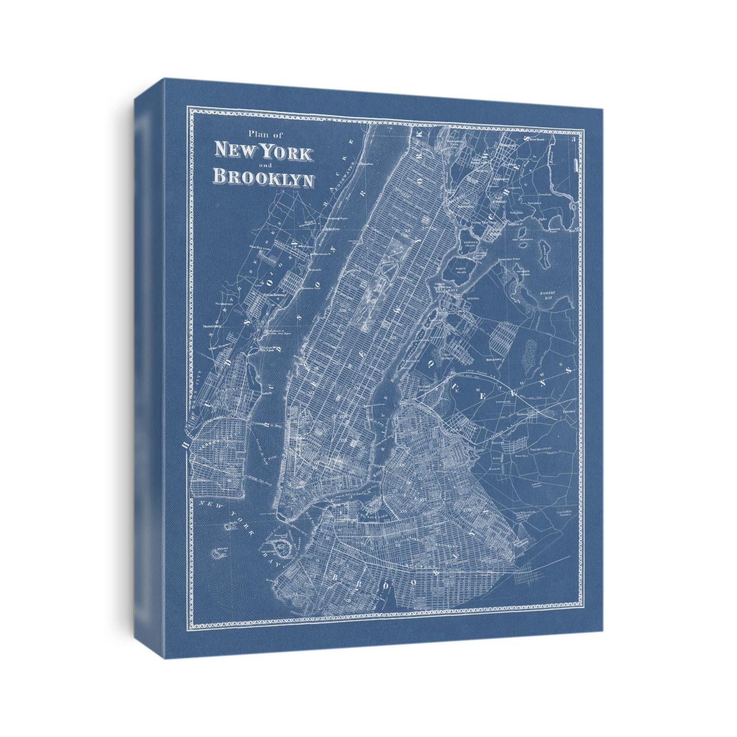 Old map of New York City from 1867 in a blueprint style by Frederick W. Beers.