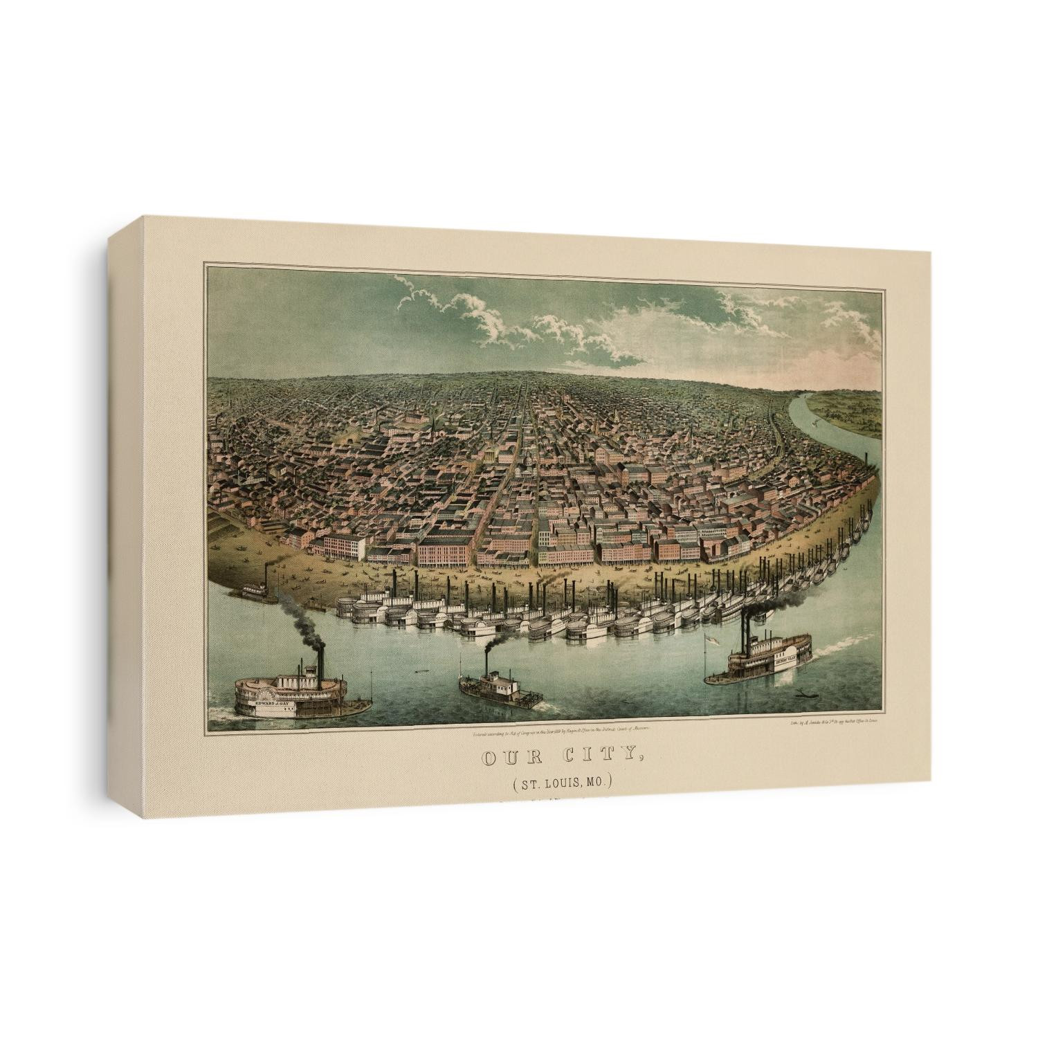 Old bird's eye view map of Saint Louis, Missouri from c1859 by A. Janicke and Co.