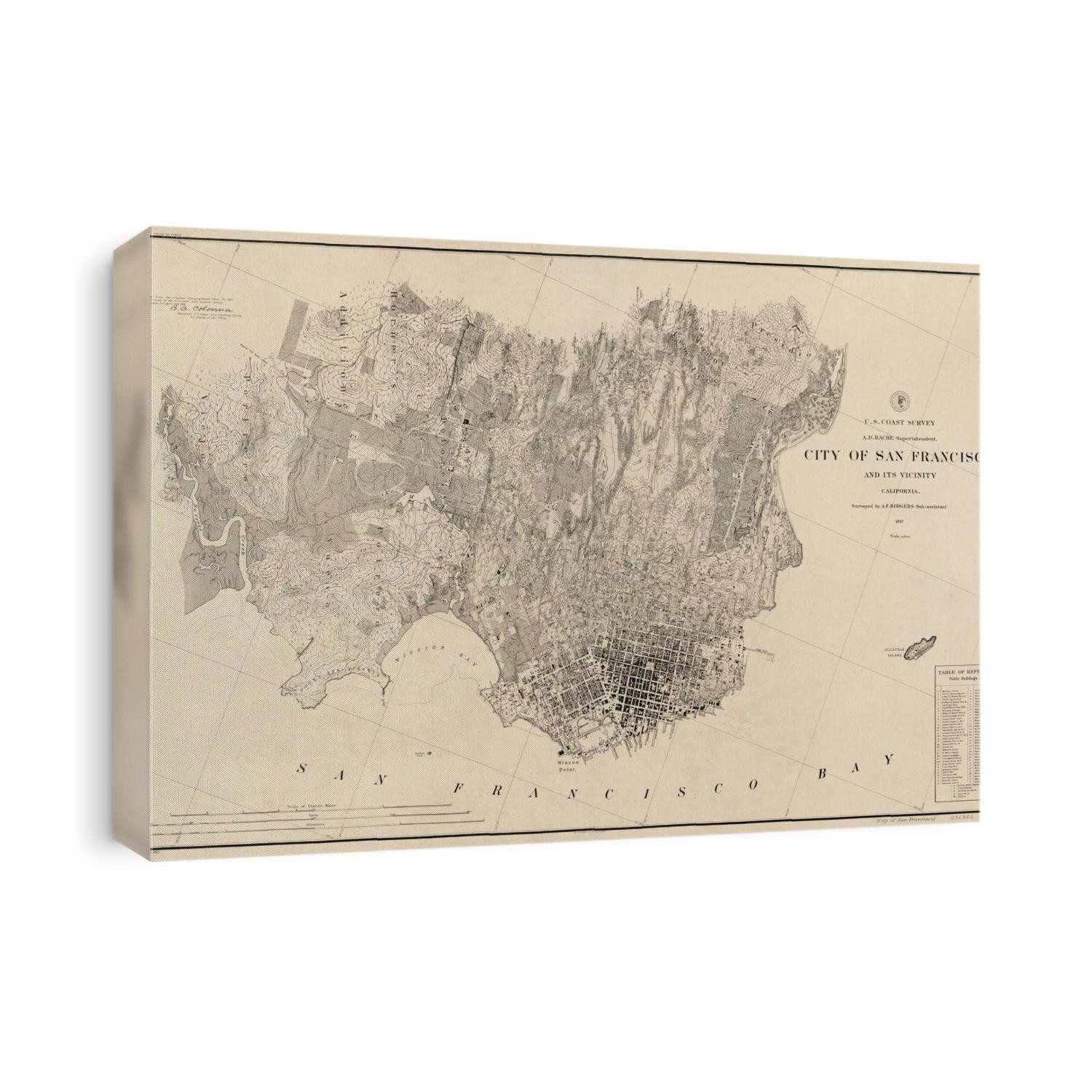 Old map of San Francisco, California from 1857 by A. F. Rodgers.