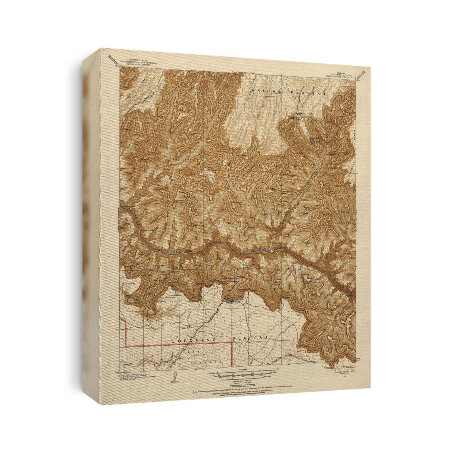 Old map of Grand Canyon National Park, Arizona from 1903 by US Geological Survey.