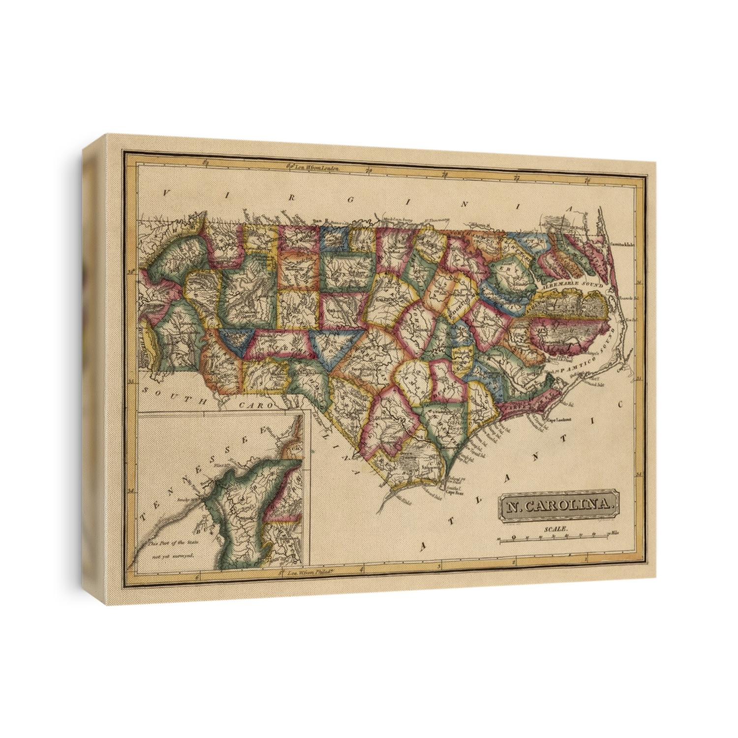 Old map of North Carolina from c1817 by Fielding Lucas.