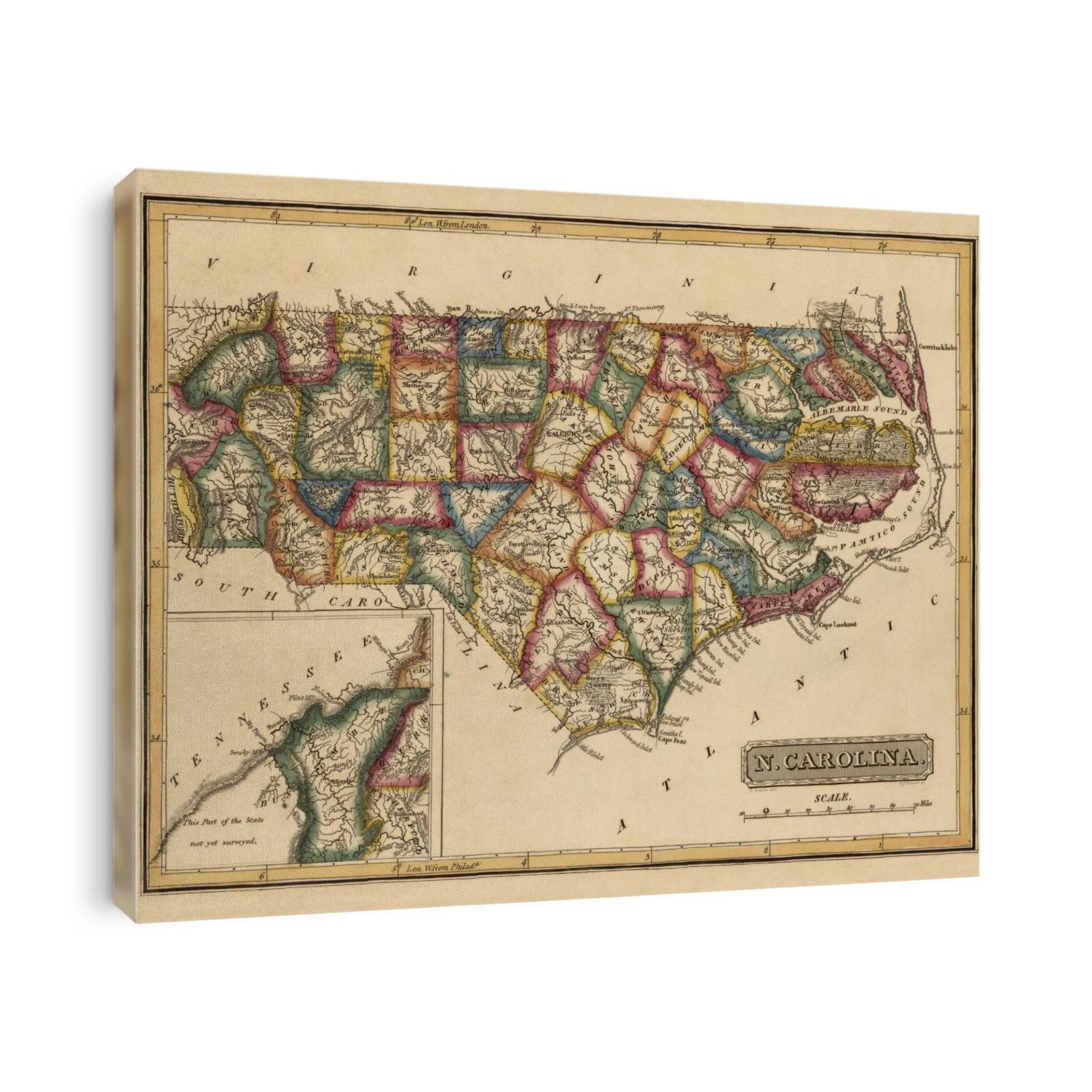 Old map of North Carolina from c1817 by Fielding Lucas.