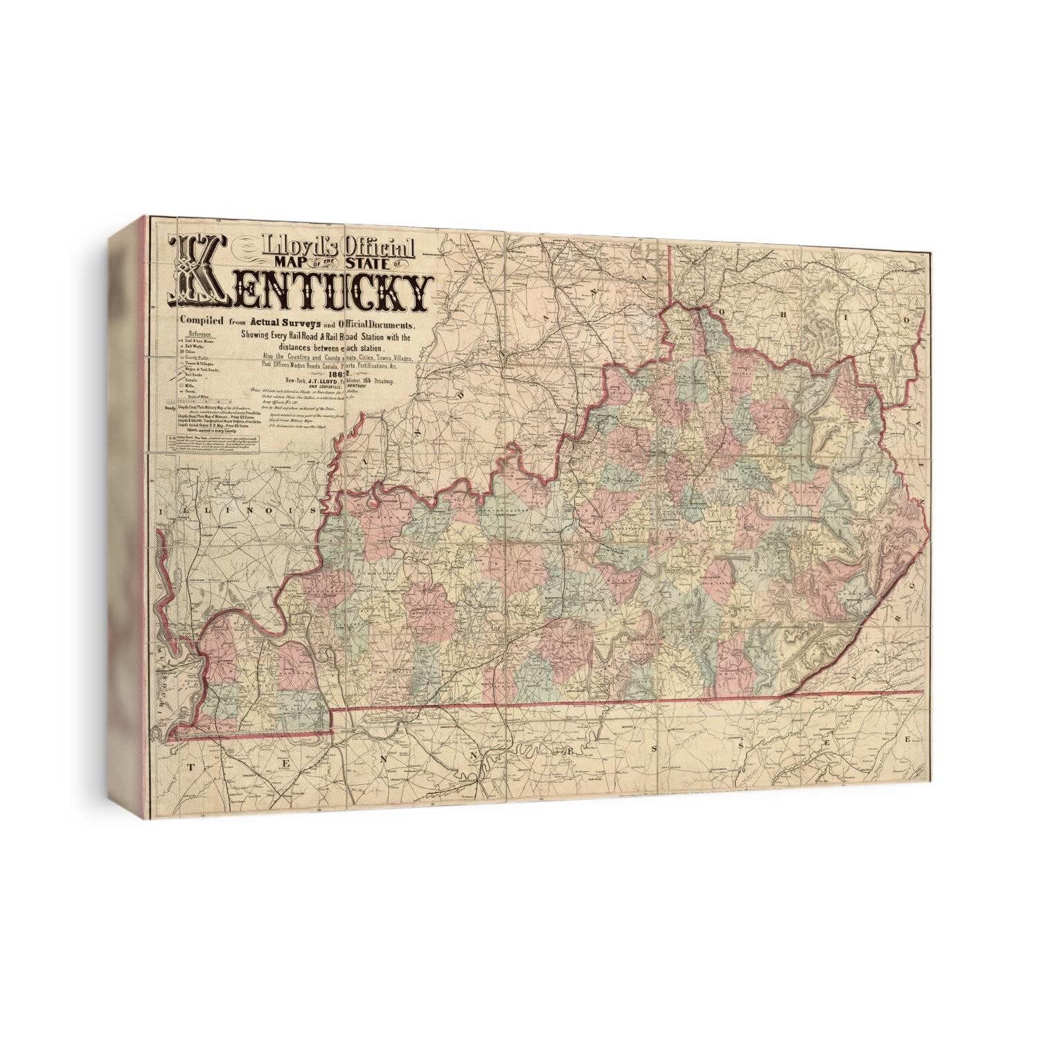 Old map of Kentucky from 1862 by James T. Lloyd.
